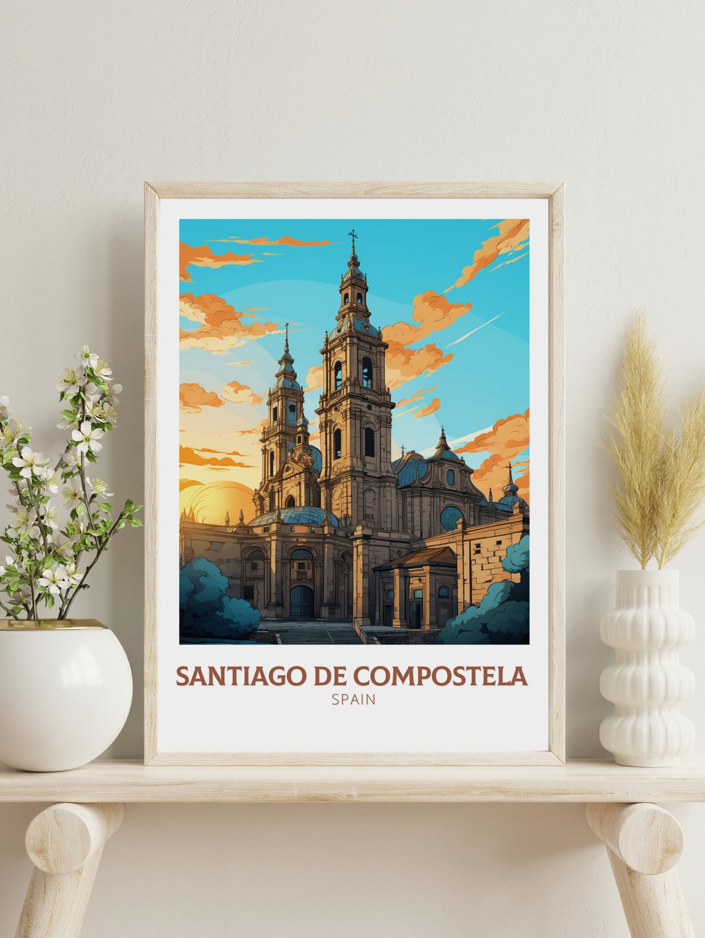 Santiago de Compostela Poster | Santiago de Compostela pilgrimage | Compostela Cathedral | Spain Poster | Compostela Spain Painting | ID 627