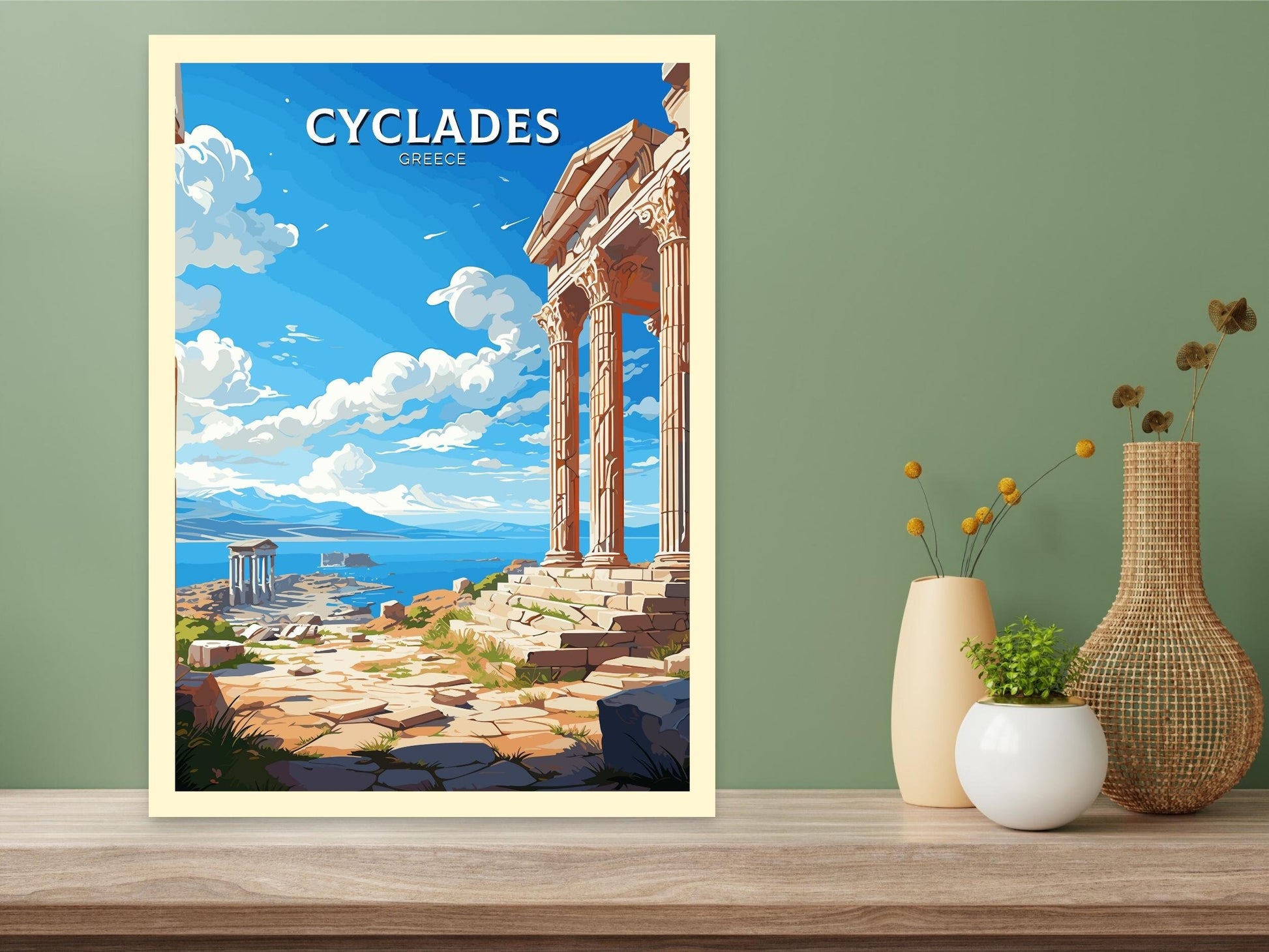 Cyclades Print | Cyclades Travel Poster | Illustration | Greece Print | Greece Home Décor | Cyclades Art | Epidaurus Theatre ID 592