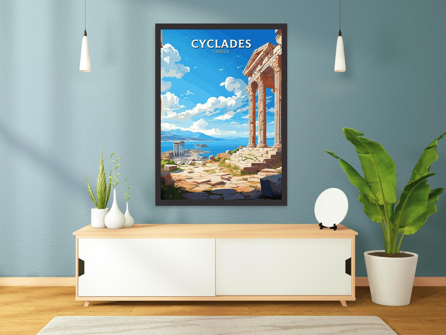 Cyclades Print | Cyclades Travel Poster | Illustration | Greece Print | Greece Home Décor | Cyclades Art | Epidaurus Theatre ID 592