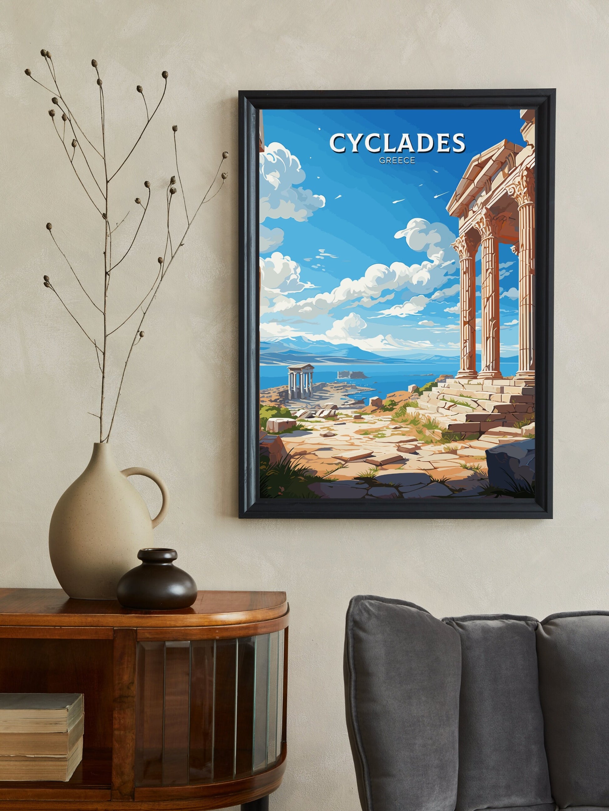 Cyclades Print | Cyclades Travel Poster | Illustration | Greece Print | Greece Home Décor | Cyclades Art | Epidaurus Theatre ID 592