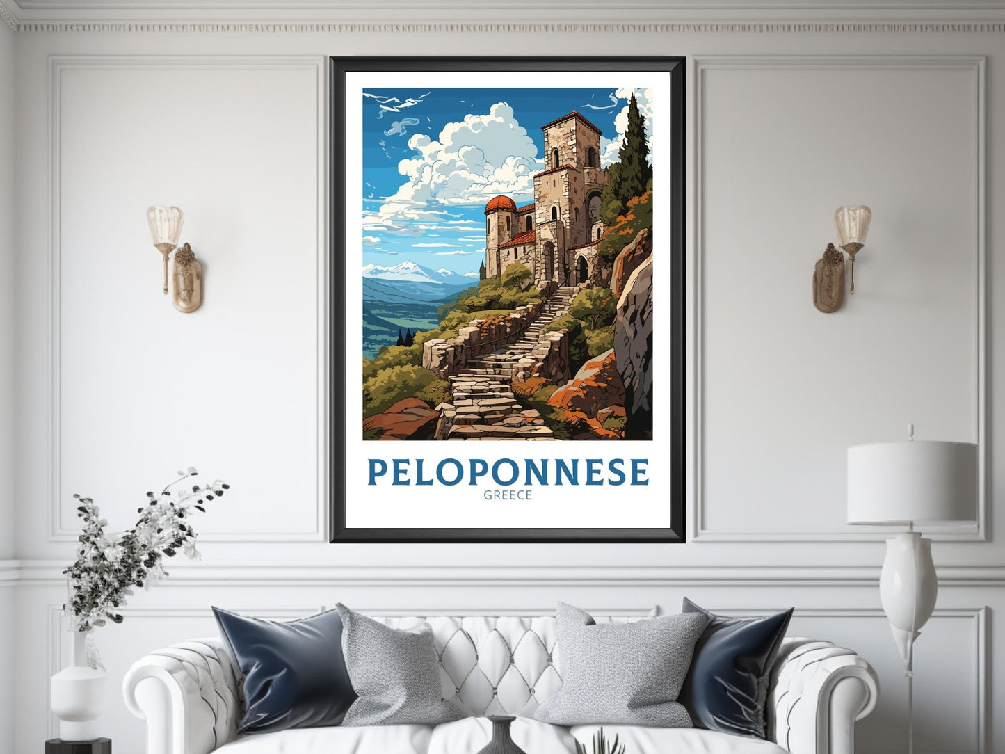 Peloponnese Poster | Peloponnese Travel Print | Illustration | Greece Print | Greece Home Décor | Peloponnese Art | Mystras ID 595