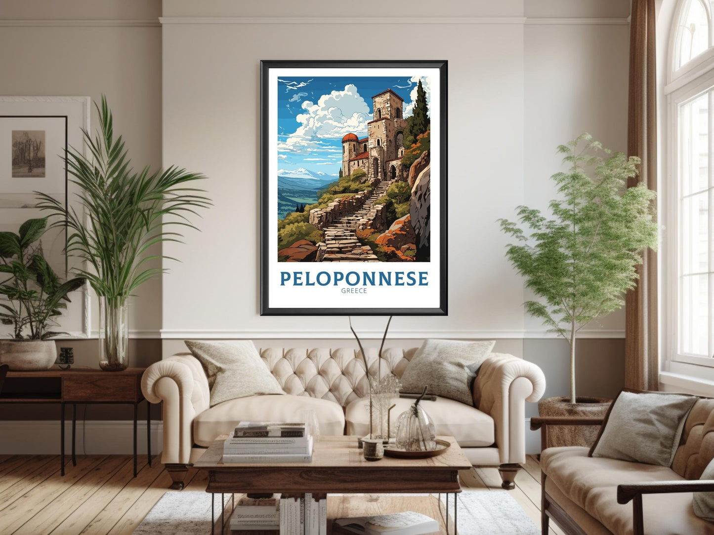 Peloponnese Poster | Peloponnese Travel Print | Illustration | Greece Print | Greece Home Décor | Peloponnese Art | Mystras ID 595