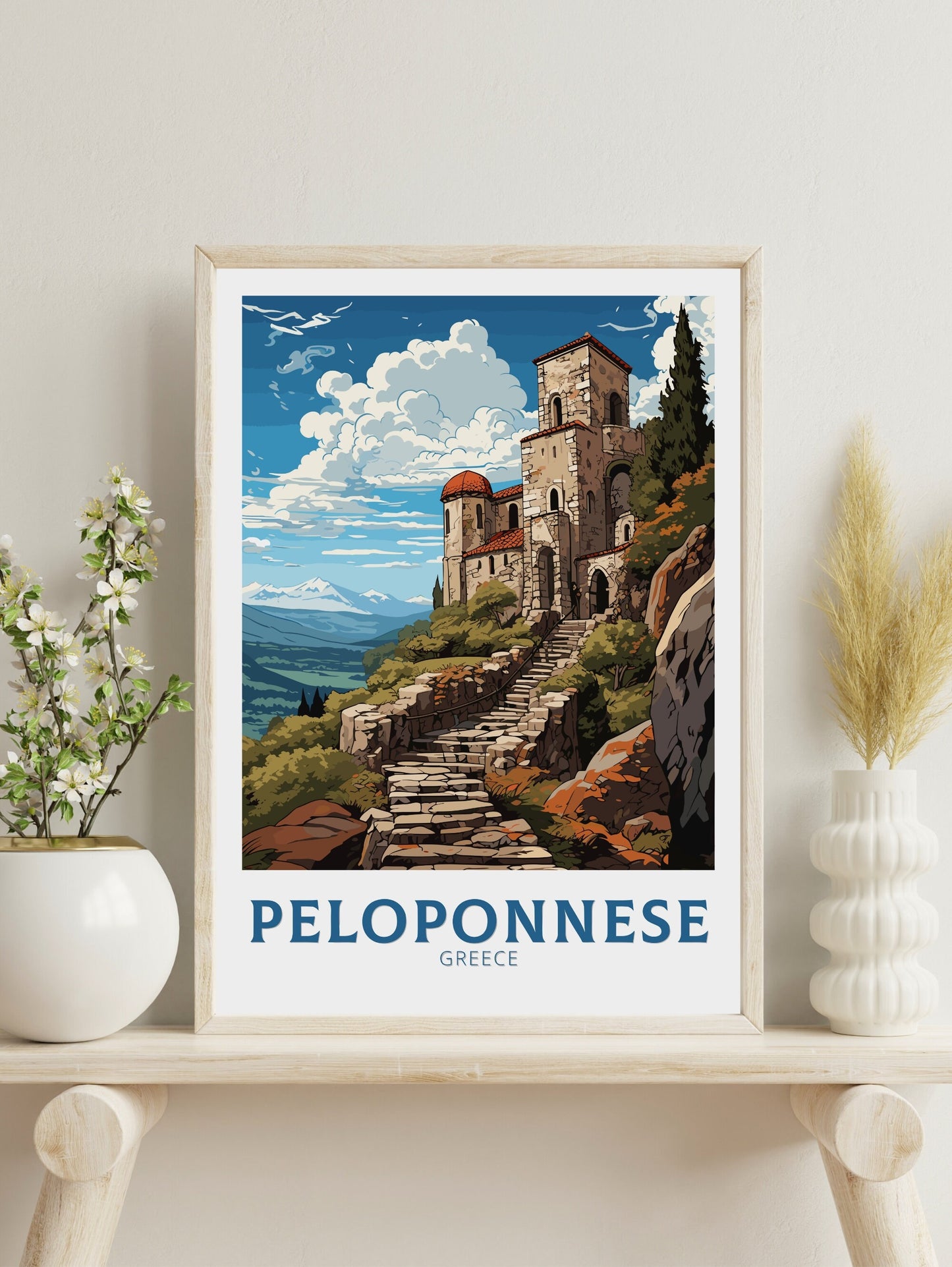 Peloponnese Poster | Peloponnese Travel Print | Illustration | Greece Print | Greece Home Décor | Peloponnese Art | Mystras ID 595