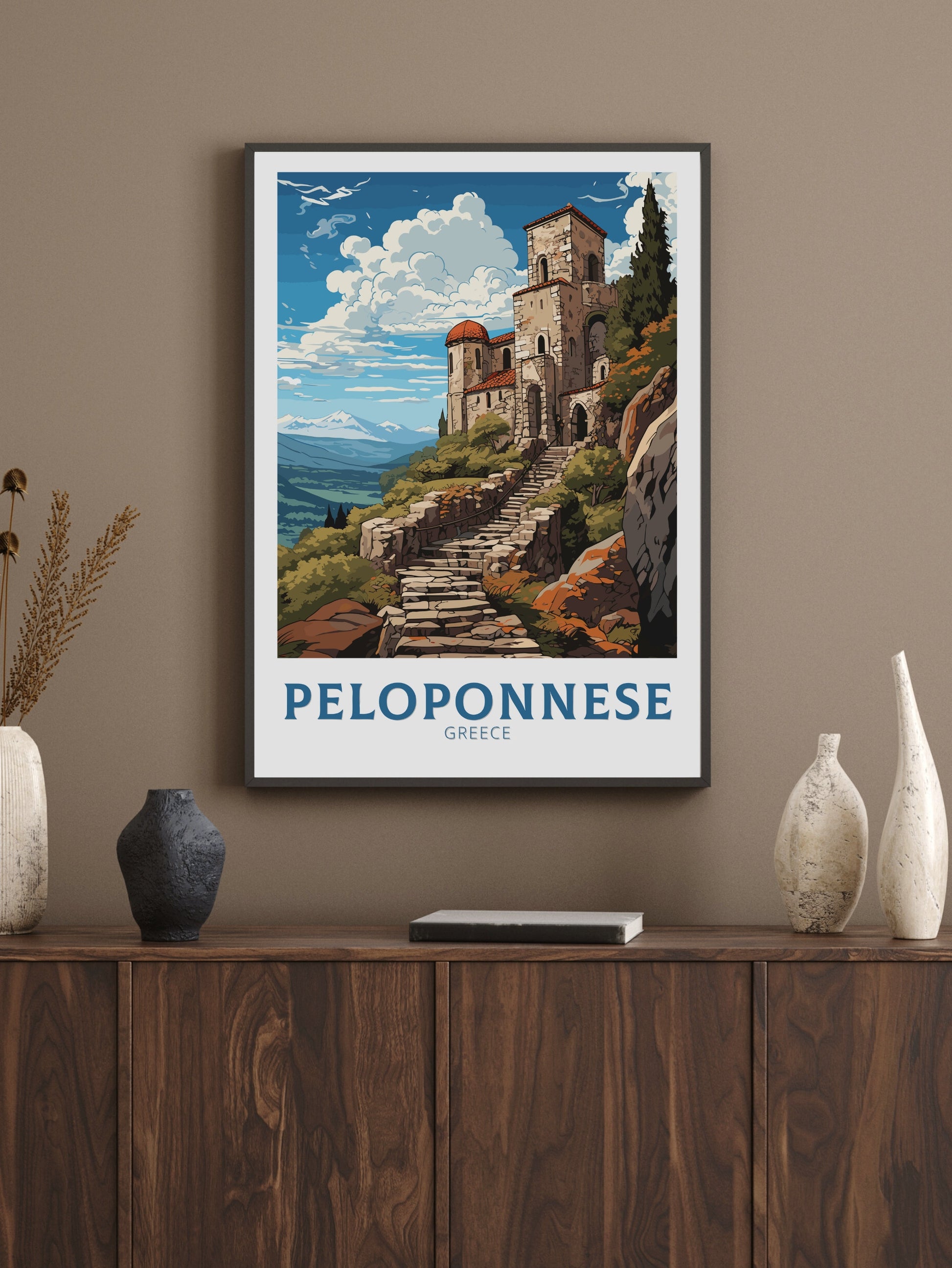 Peloponnese Poster | Peloponnese Travel Print | Illustration | Greece Print | Greece Home Décor | Peloponnese Art | Mystras ID 595