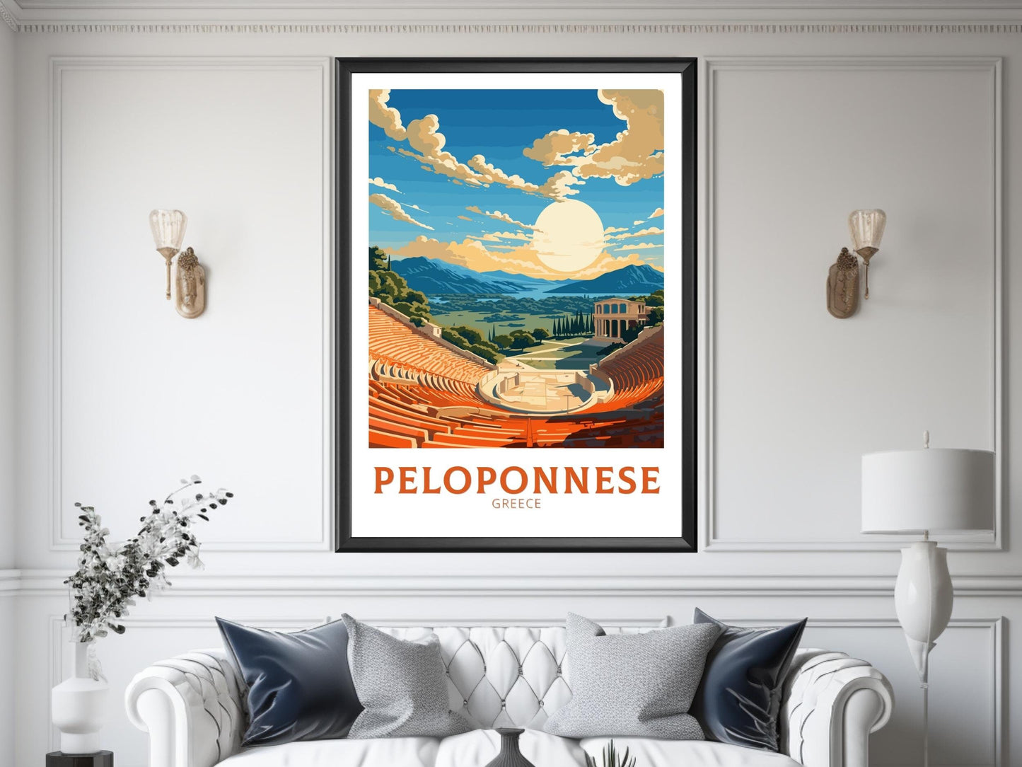 Peloponnese Print | Peloponnese Travel Poster | Illustration | Greece Print | Greece Home Décor | Peloponnese Art | Epidaurus Theatre ID 591