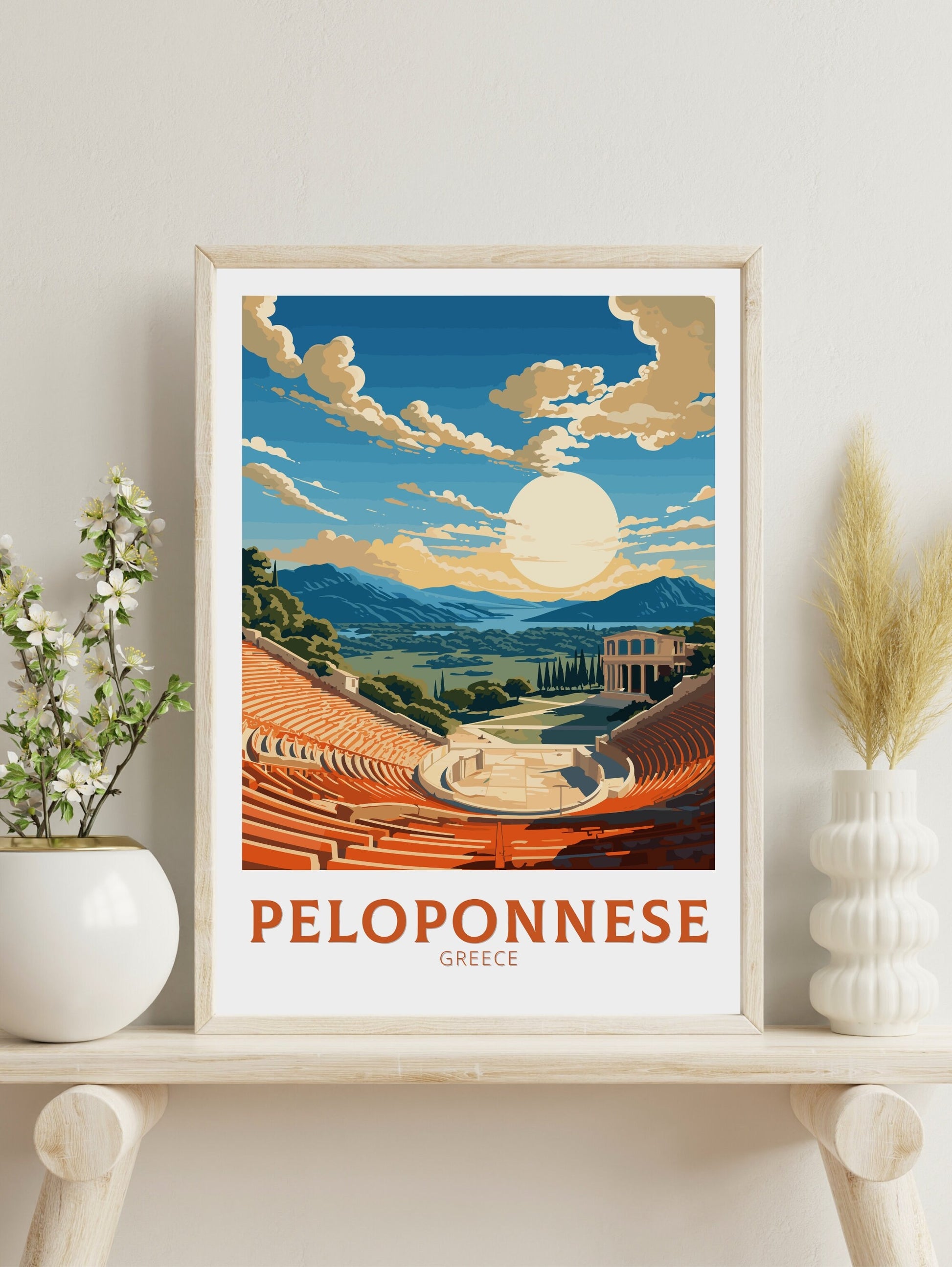 Peloponnese Print | Peloponnese Travel Poster | Illustration | Greece Print | Greece Home Décor | Peloponnese Art | Epidaurus Theatre ID 591