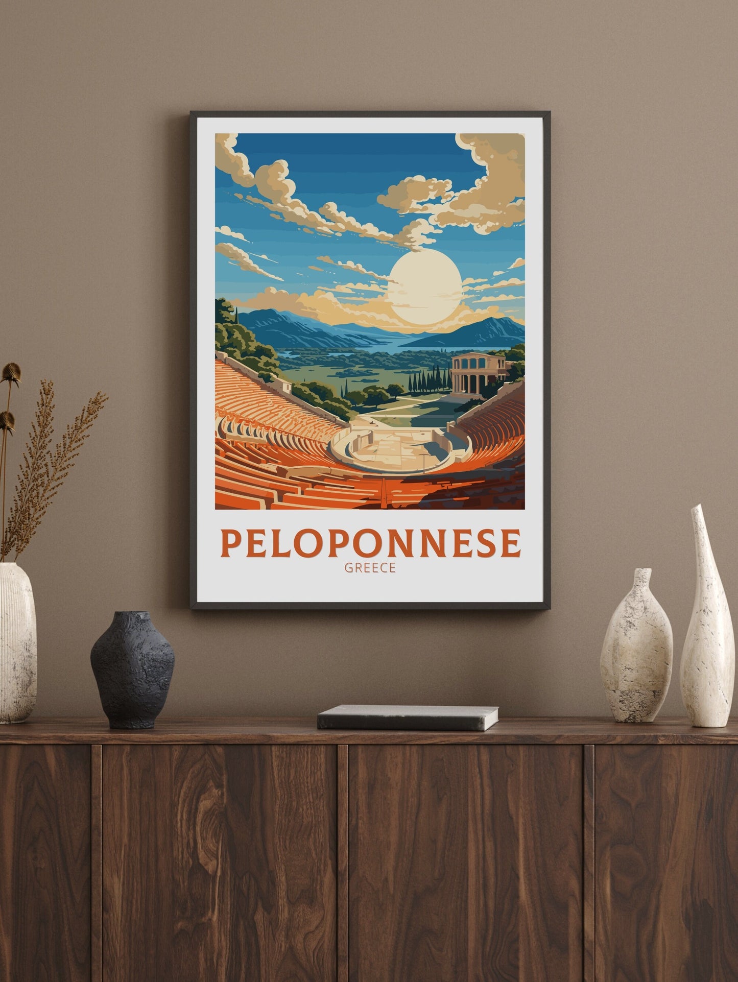 Peloponnese Print | Peloponnese Travel Poster | Illustration | Greece Print | Greece Home Décor | Peloponnese Art | Epidaurus Theatre ID 591