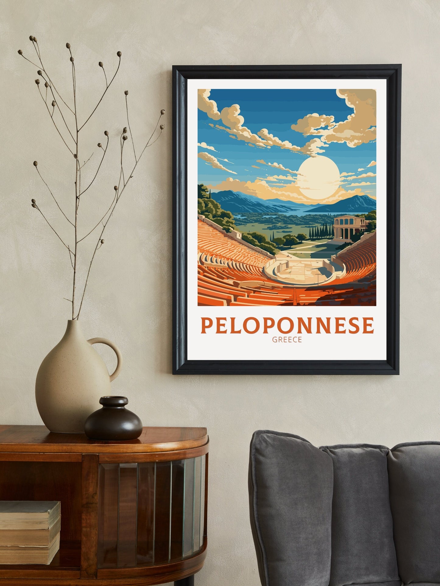 Peloponnese Print | Peloponnese Travel Poster | Illustration | Greece Print | Greece Home Décor | Peloponnese Art | Epidaurus Theatre ID 591