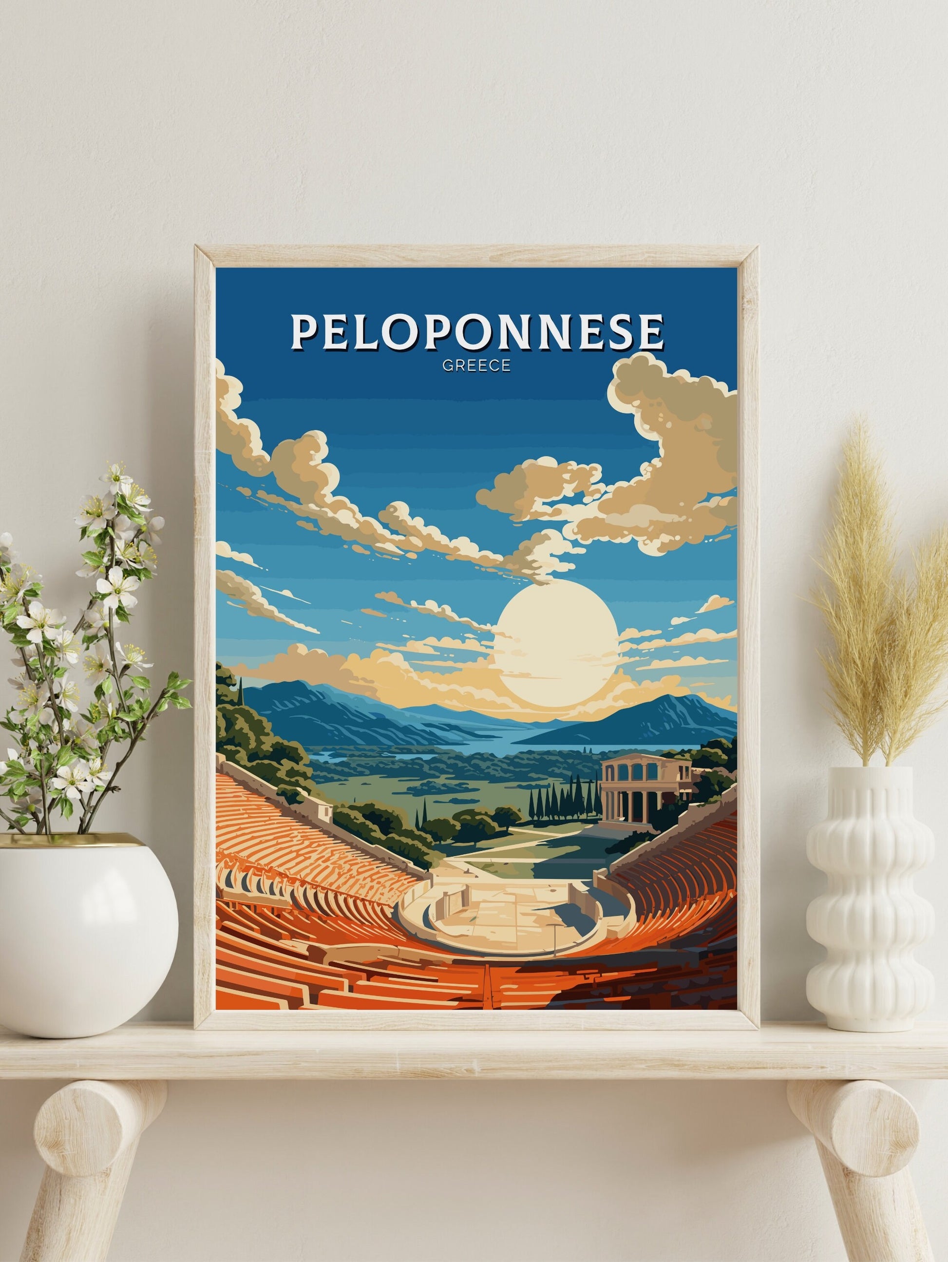 Peloponnese Print | Peloponnese Travel Poster | Illustration | Greece Print | Greece Home Décor | Peloponnese Art | Epidaurus Theatre ID 590