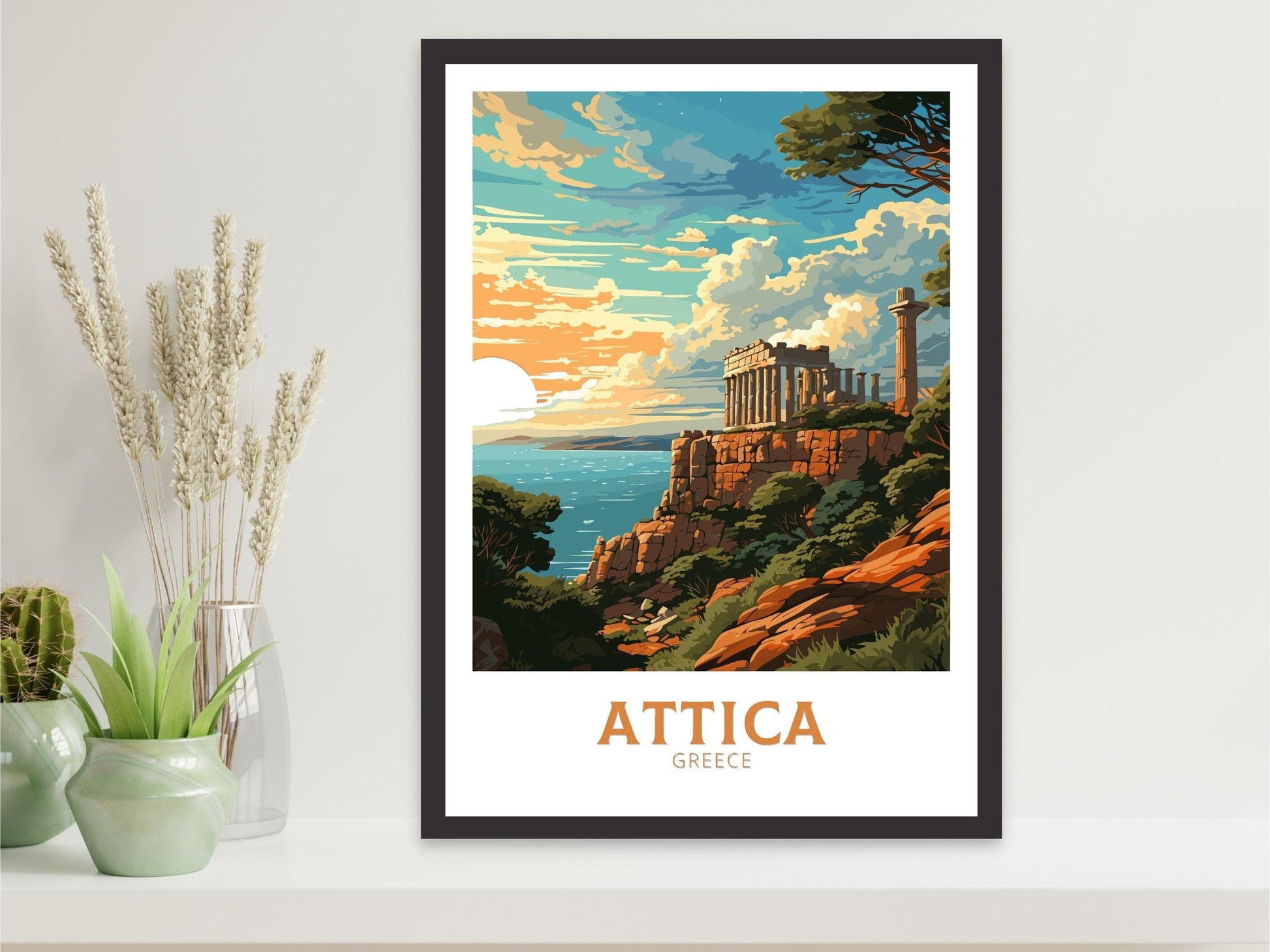 Attica Travel Poster | Attica Print | Illustration | Greece Print | Greece Home Décor | Attica Art | Greek poster | Cape Sounion | ID 581