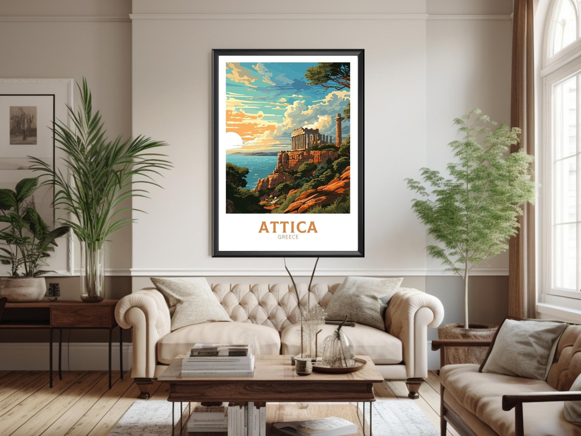 Attica Travel Poster | Attica Print | Illustration | Greece Print | Greece Home Décor | Attica Art | Greek poster | Cape Sounion | ID 581