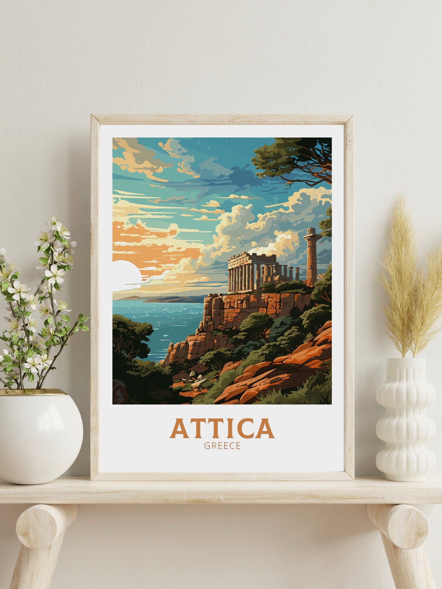 Attica Travel Poster | Attica Print | Illustration | Greece Print | Greece Home Décor | Attica Art | Greek poster | Cape Sounion | ID 581