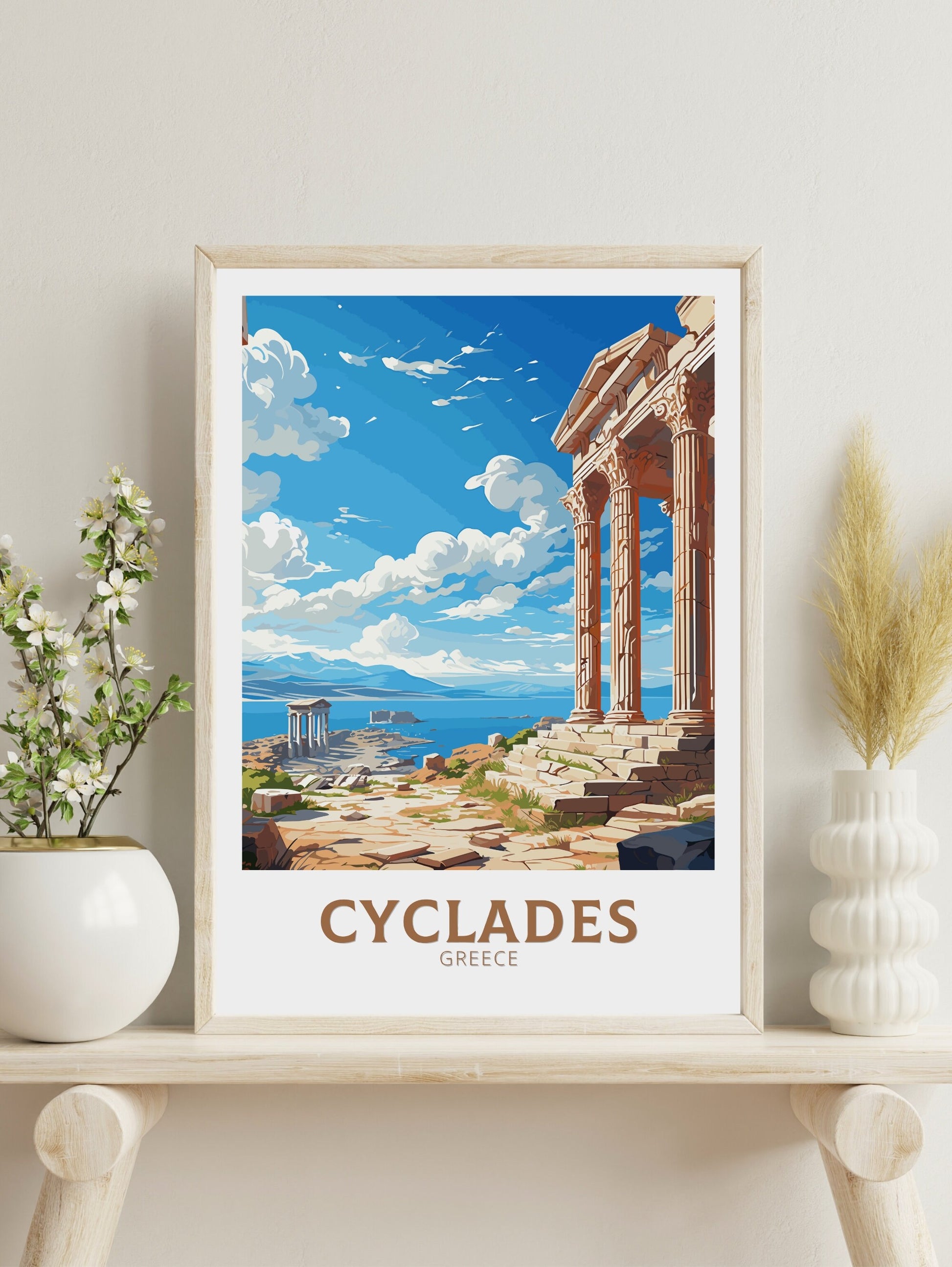 Cyclades Travel Poster | Cyclades Print | Illustration | Greece Print | Greece Home Décor | Cyclades Art | Epidaurus Theatre ID 593