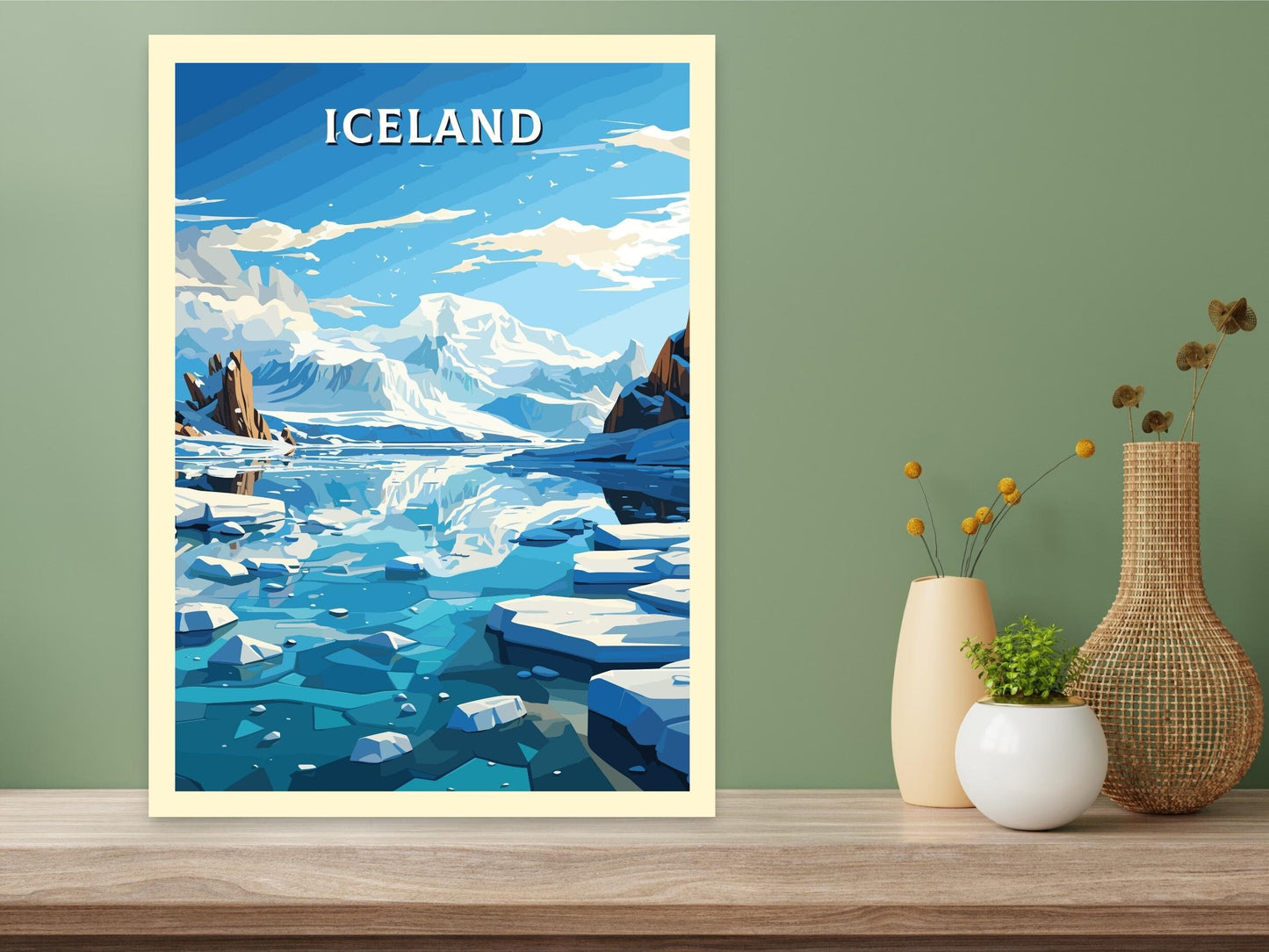 Iceland Travel Poster | Iceland Illustration | Iceland Wall Art | Iceland Poster | Iceland Home Décor | Jökulsárlón Glacier Lagoon | ID 596