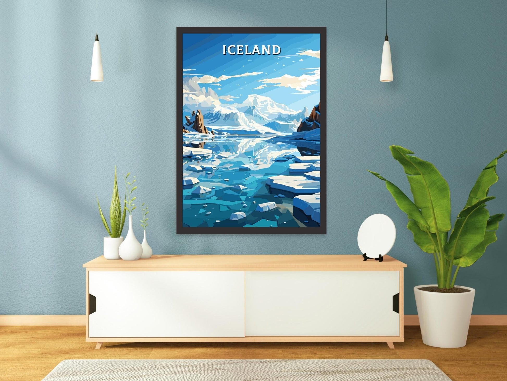 Iceland Travel Poster | Iceland Illustration | Iceland Wall Art | Iceland Poster | Iceland Home Décor | Jökulsárlón Glacier Lagoon | ID 596