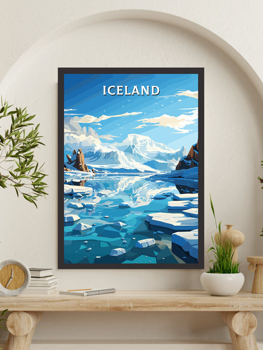 Iceland Travel Poster | Iceland Illustration | Iceland Wall Art | Iceland Poster | Iceland Home Décor | Jökulsárlón Glacier Lagoon | ID 596