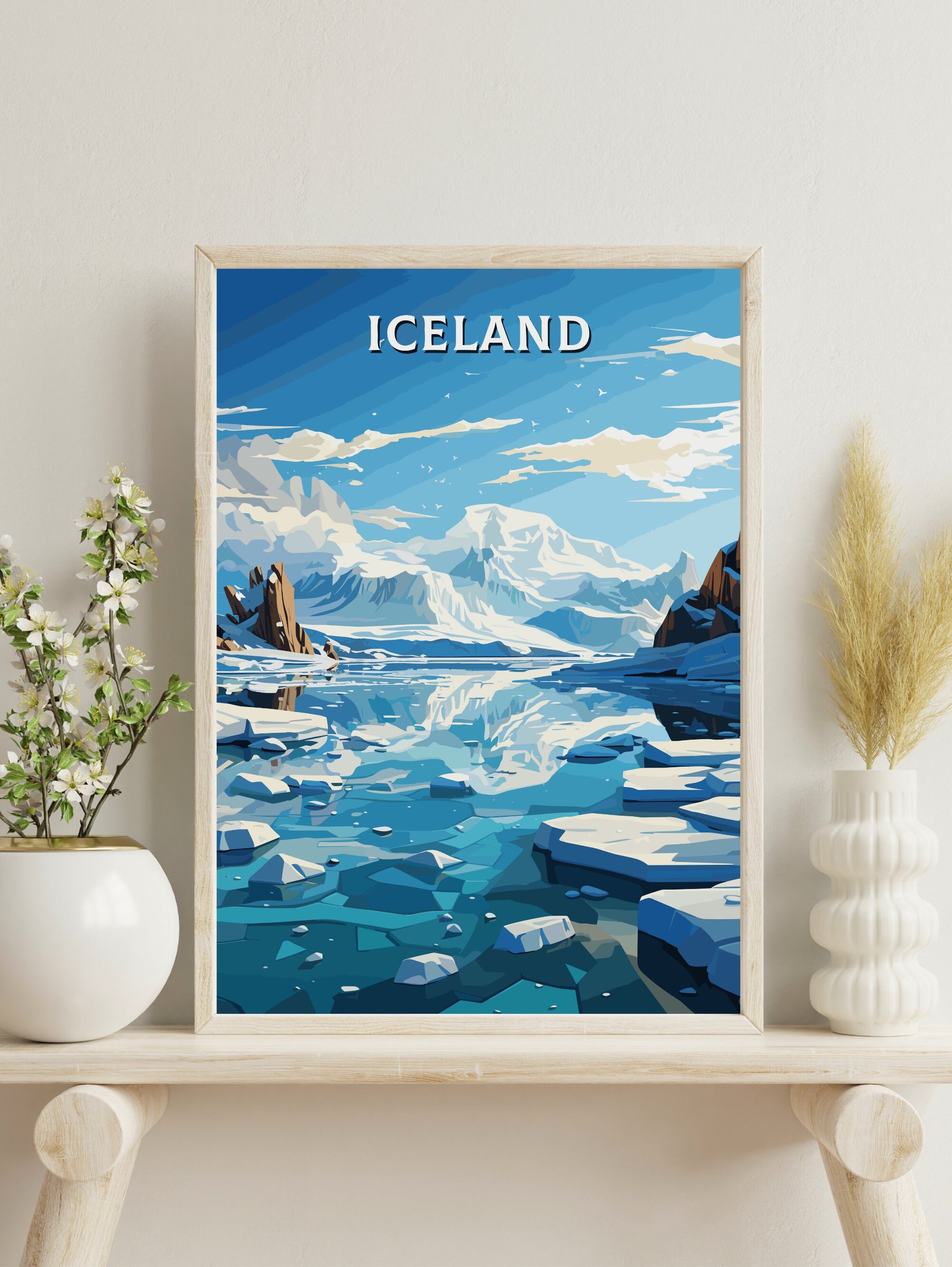 Iceland Travel Poster | Iceland Illustration | Iceland Wall Art | Iceland Poster | Iceland Home Décor | Jökulsárlón Glacier Lagoon | ID 596