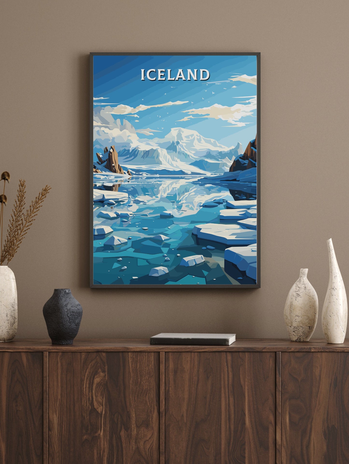 Iceland Travel Poster | Iceland Illustration | Iceland Wall Art | Iceland Poster | Iceland Home Décor | Jökulsárlón Glacier Lagoon | ID 596