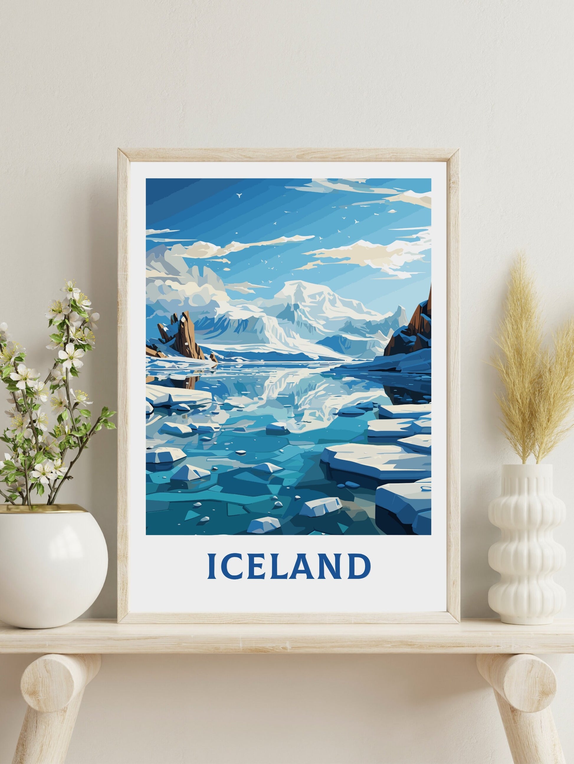 Iceland Travel Print| Iceland Print | Iceland Wall Art | Iceland Poster | Iceland Home Décor | Jökulsárlón Glacier Lagoon | ID 597