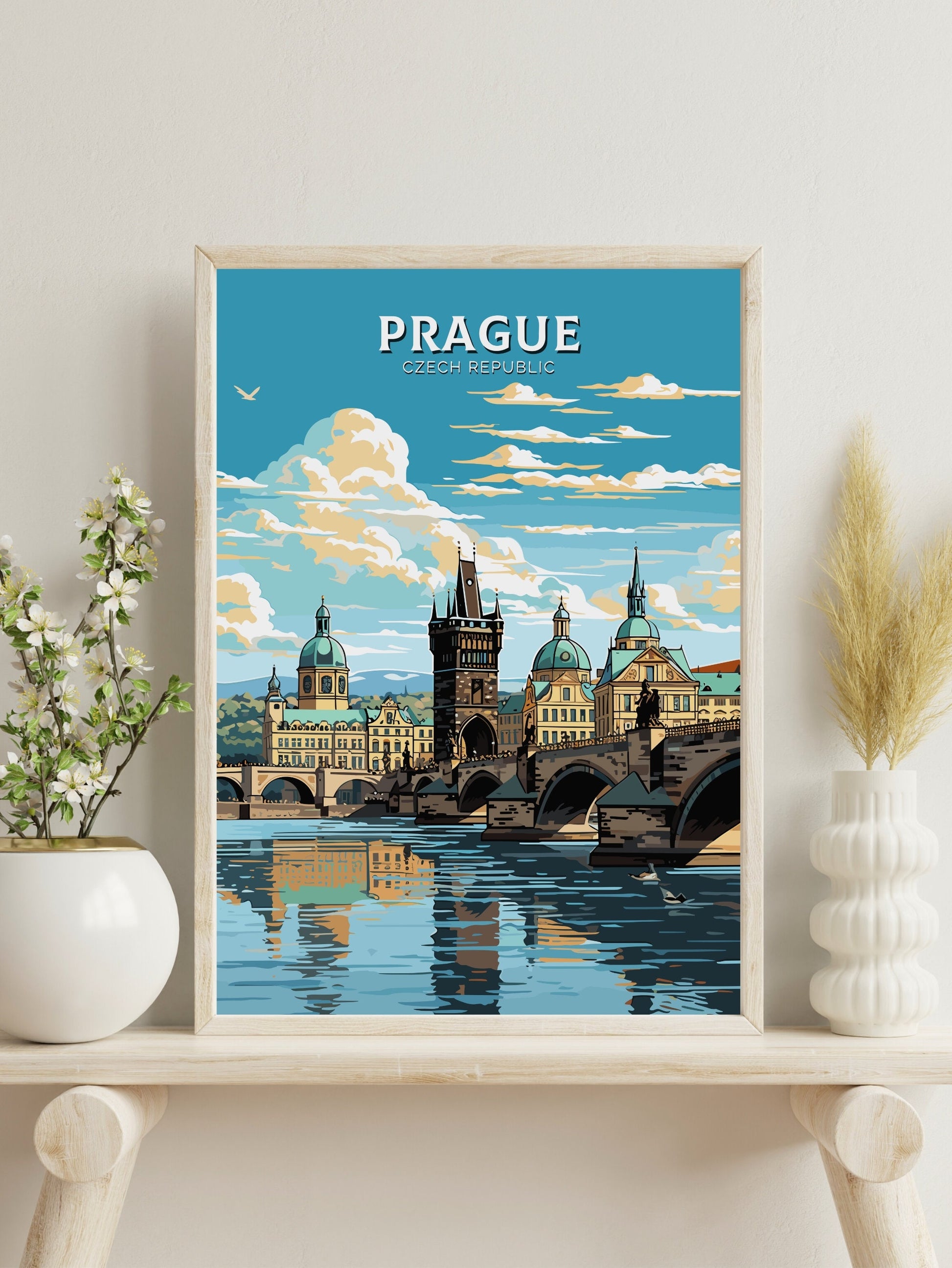 Prague Travel Print | Prague Illustration | Prague Art | Czech Republic Print | Prague Home Decor | Prague Poster | Charles Bridge | ID 598