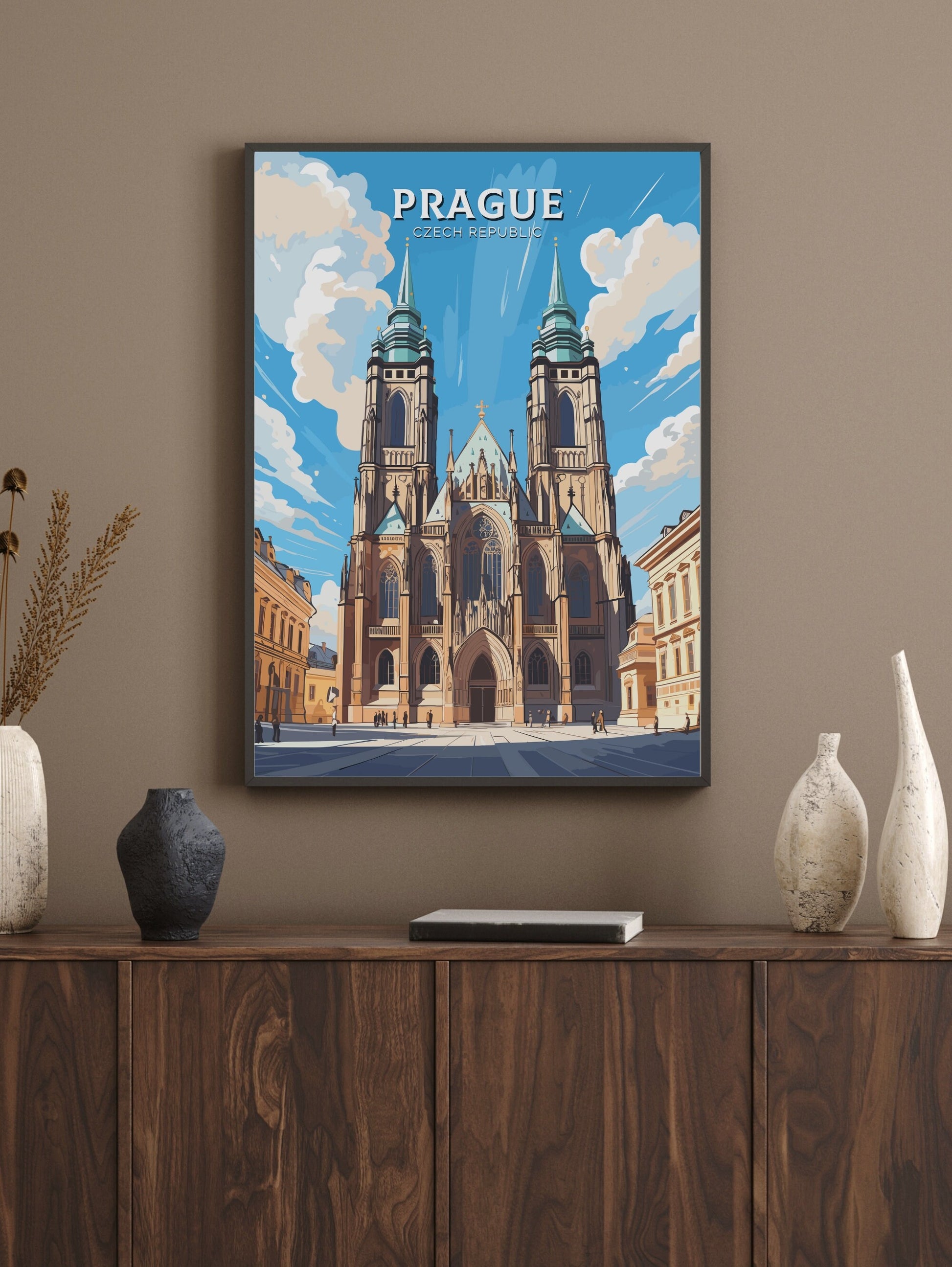 Prague Poster | Prague Travel Print | Prague Illustration | Prague Art | Czechia Print | Prague Home Decor | St. Vitus Cathedral | ID 650