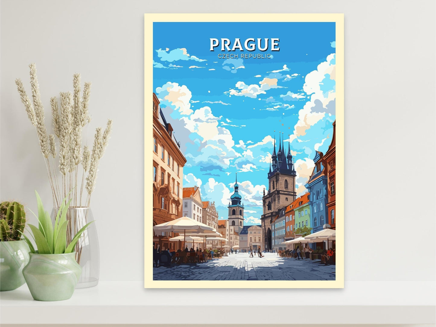 Prague Travel Poster | Prague Illustration | Prague Print | Prague Wall Art | Czechia Print | Prague Home Decor | Old Town Square | ID 654