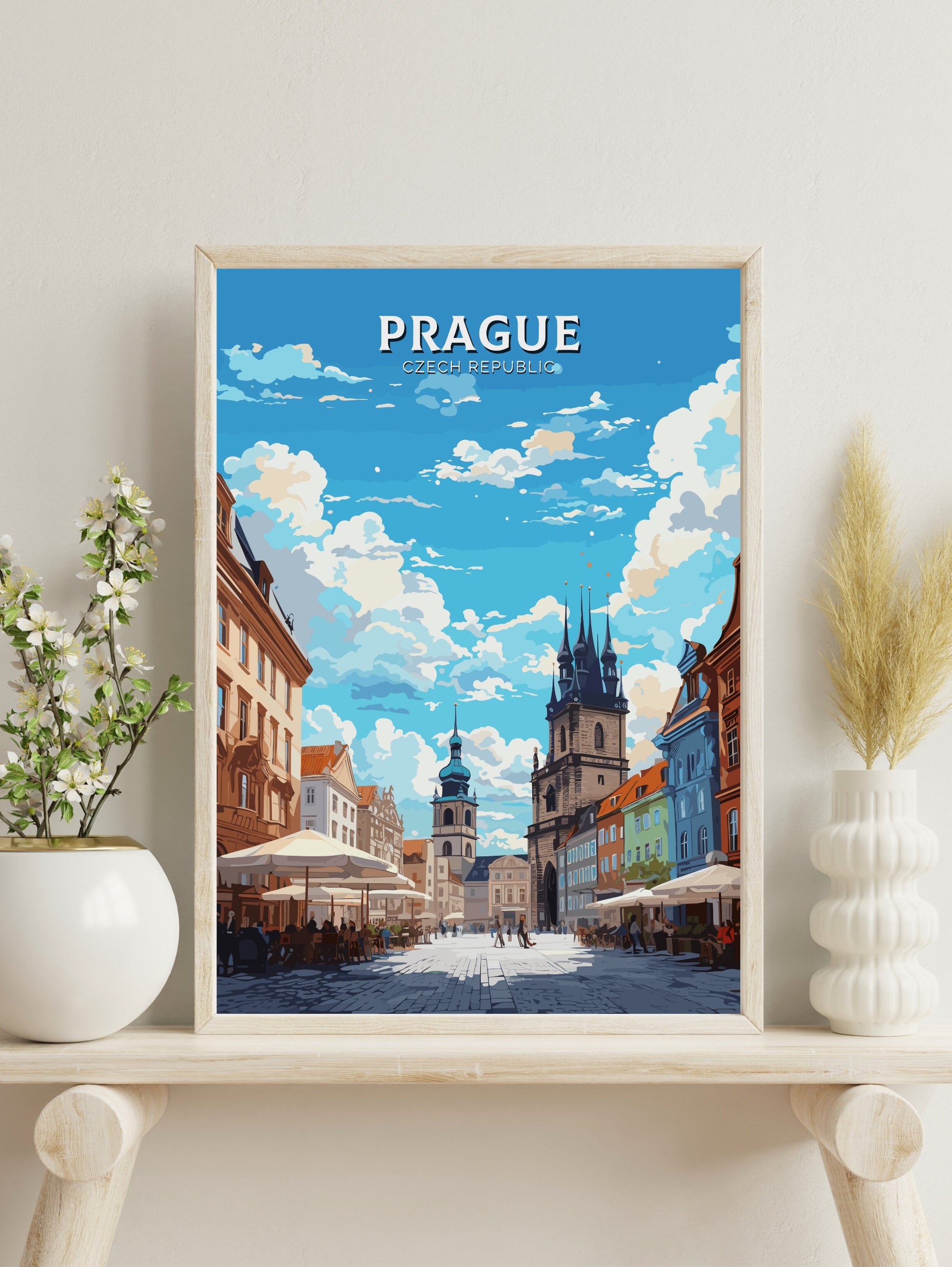 Prague Travel Poster | Prague Illustration | Prague Print | Prague Wall Art | Czechia Print | Prague Home Decor | Old Town Square | ID 654