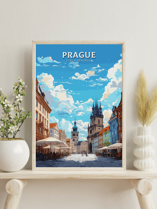 Prague Travel Poster | Prague Illustration | Prague Print | Prague Wall Art | Czechia Print | Prague Home Decor | Old Town Square | ID 654