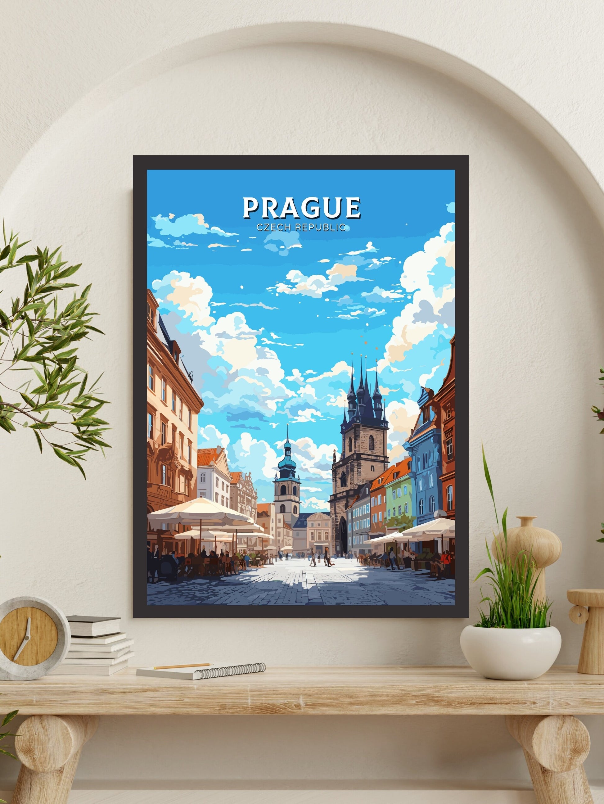 Prague Travel Poster | Prague Illustration | Prague Print | Prague Wall Art | Czechia Print | Prague Home Decor | Old Town Square | ID 654