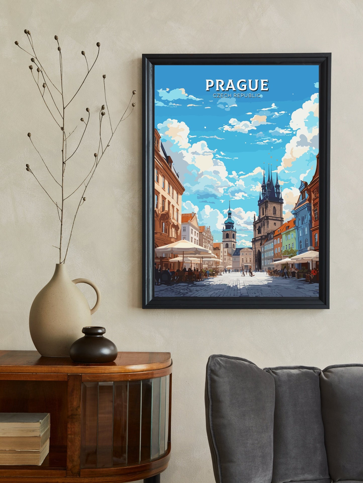 Prague Travel Poster | Prague Illustration | Prague Print | Prague Wall Art | Czechia Print | Prague Home Decor | Old Town Square | ID 654