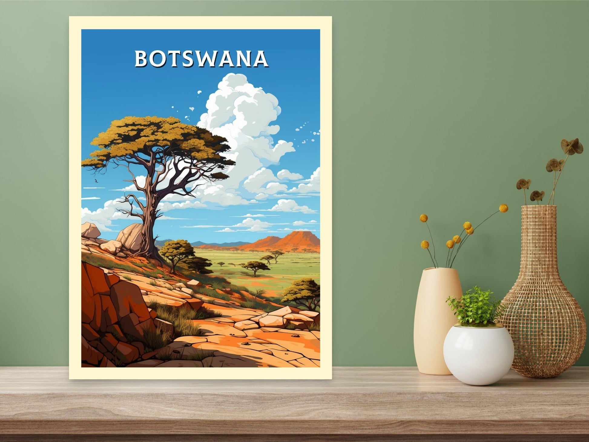 Botswana Travel Print | Botswana Illustration | Botswana Wall Art | Africa Print | Botswana Decor | Botswana Poster | Tsodilo Hills | ID 630