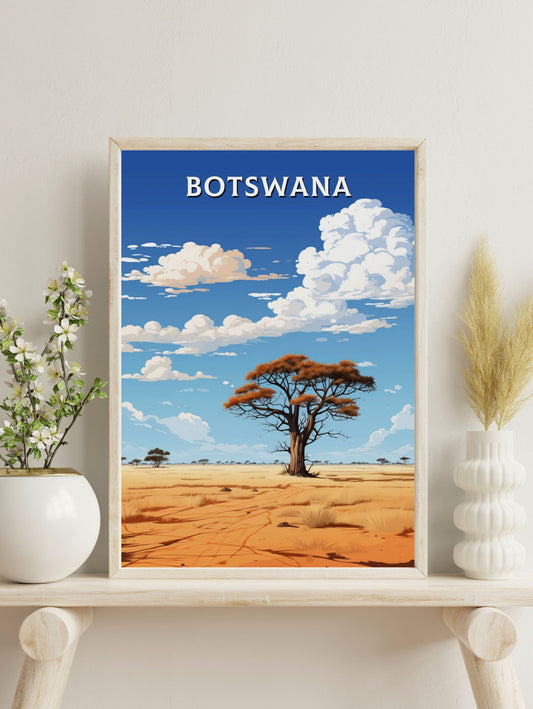 Botswana Travel Print | Botswana Illustration | Botswana Wall Art | Africa Print | Botswana Decor | Botswana Poster | Kalahari Game | ID 631