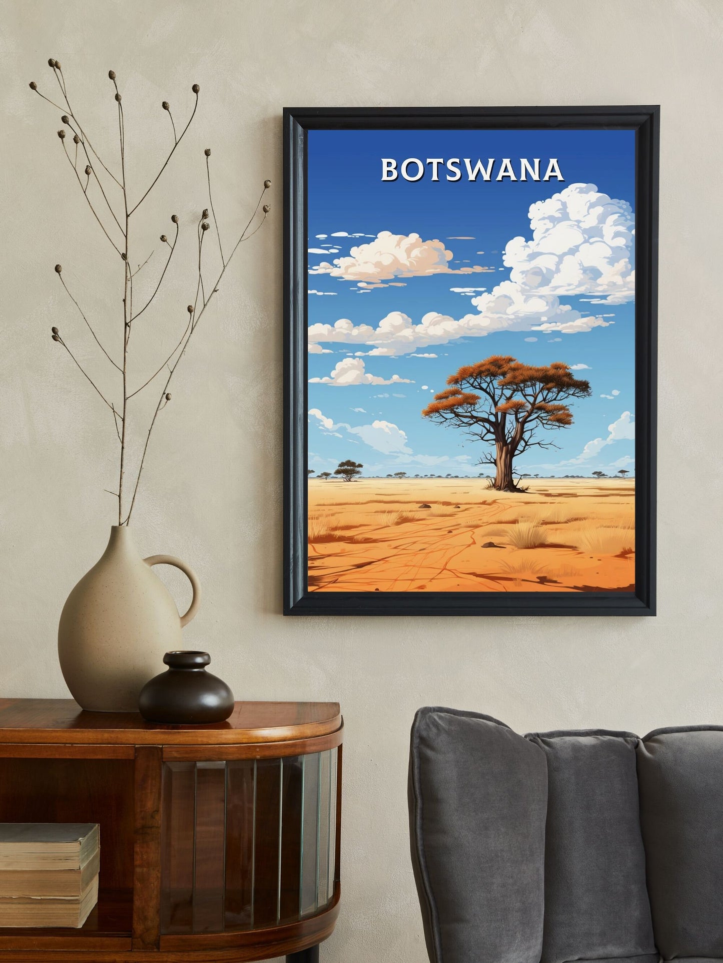 Botswana Travel Print | Botswana Illustration | Botswana Wall Art | Africa Print | Botswana Decor | Botswana Poster | Kalahari Game | ID 631