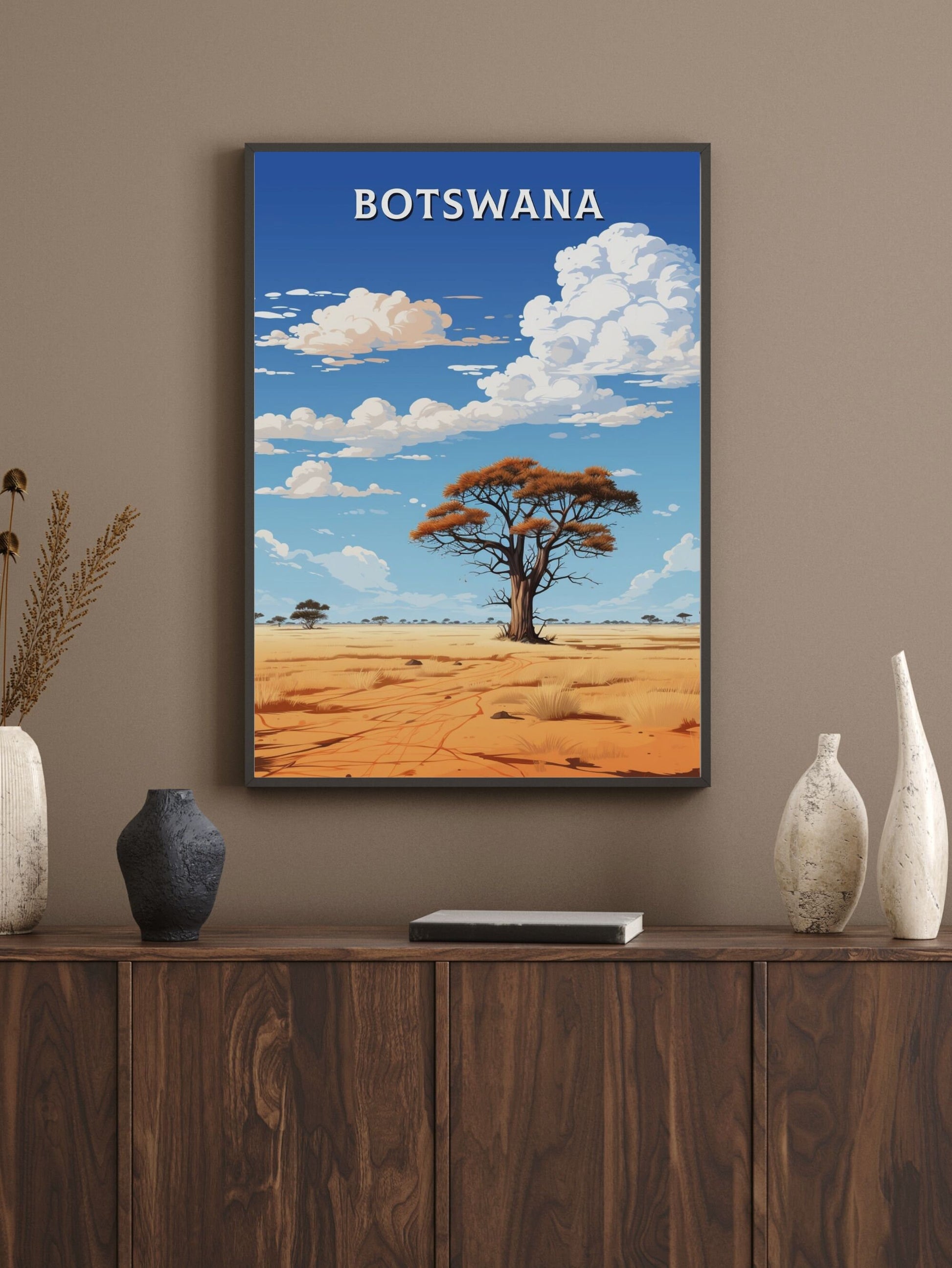 Botswana Travel Print | Botswana Illustration | Botswana Wall Art | Africa Print | Botswana Decor | Botswana Poster | Kalahari Game | ID 631