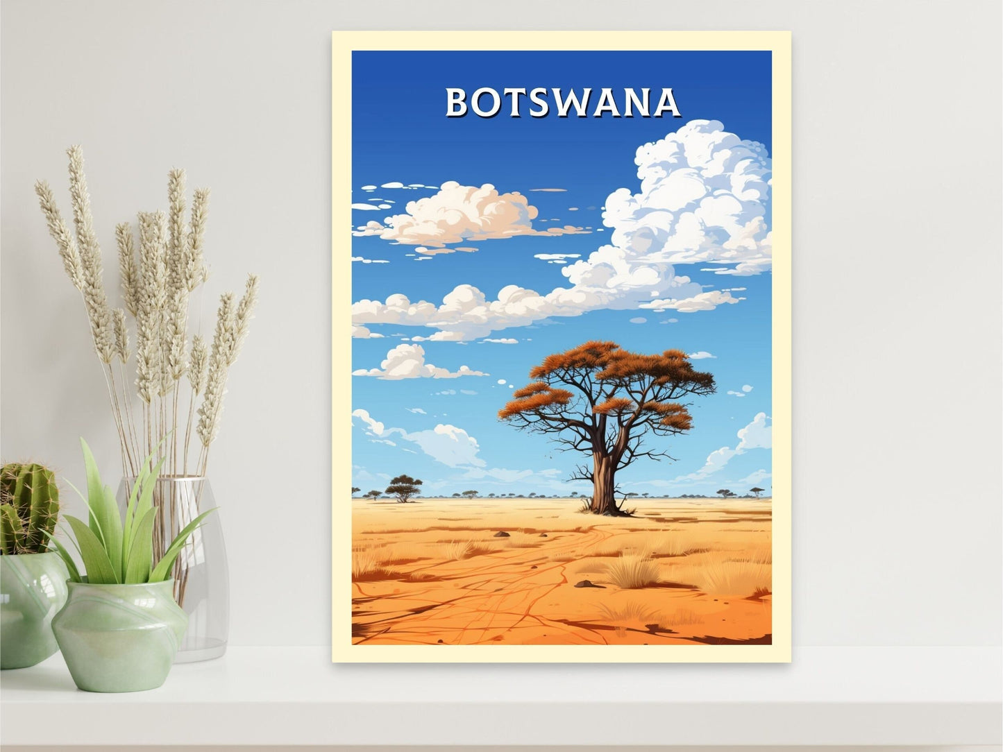 Botswana Travel Print | Botswana Illustration | Botswana Wall Art | Africa Print | Botswana Decor | Botswana Poster | Kalahari Game | ID 631