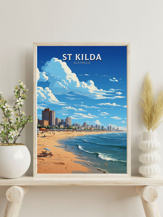 St Kilda Poster | Melbourne Print | Melbourne Wall Art | St. Kilda Beach | Australia Print | Melbourne Beach | Australia Poster | ID 611