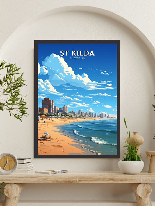 St Kilda Poster | Melbourne Print | Melbourne Wall Art | St. Kilda Beach | Australia Print | Melbourne Beach | Australia Poster | ID 611