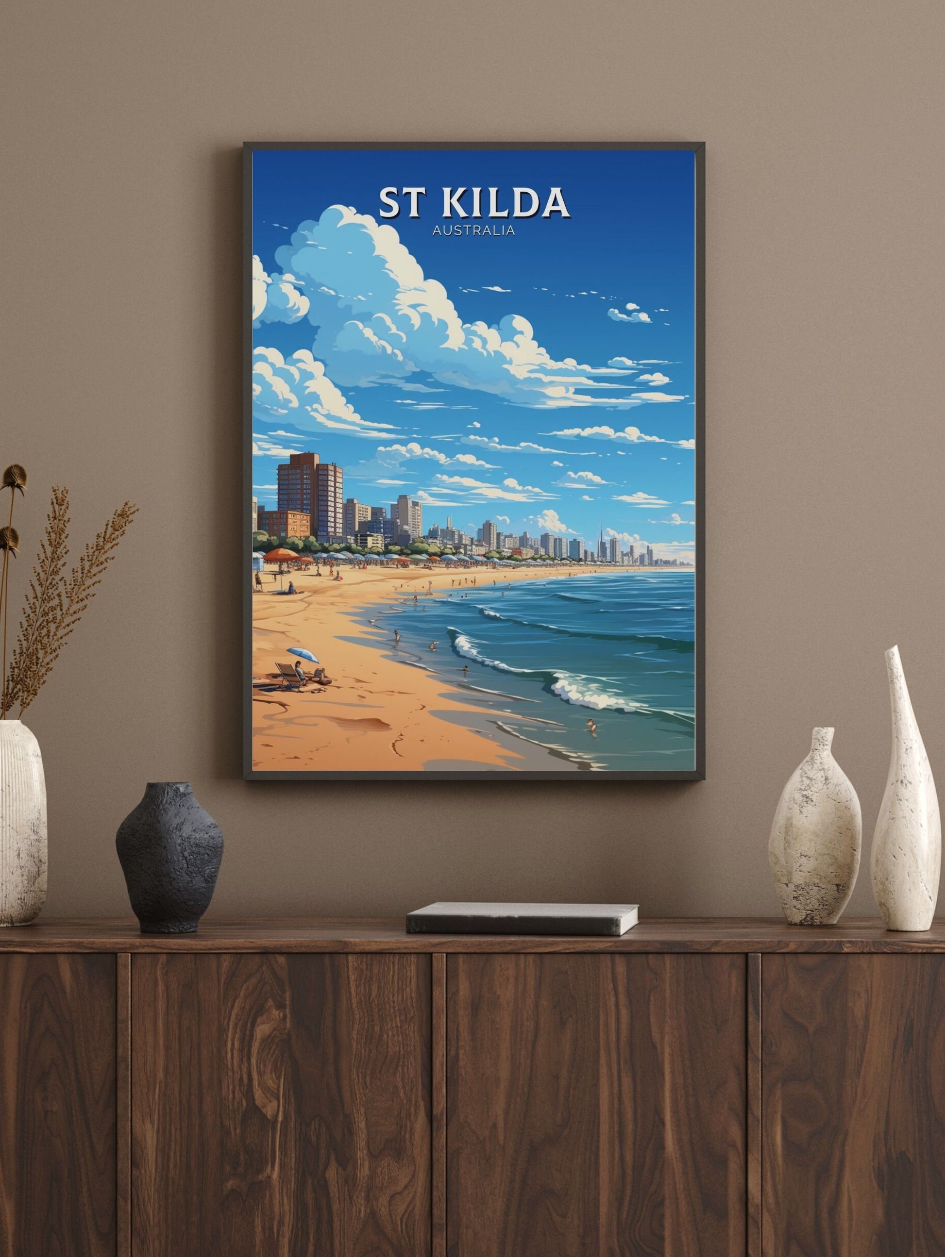 St Kilda Poster | Melbourne Print | Melbourne Wall Art | St. Kilda Beach | Australia Print | Melbourne Beach | Australia Poster | ID 611