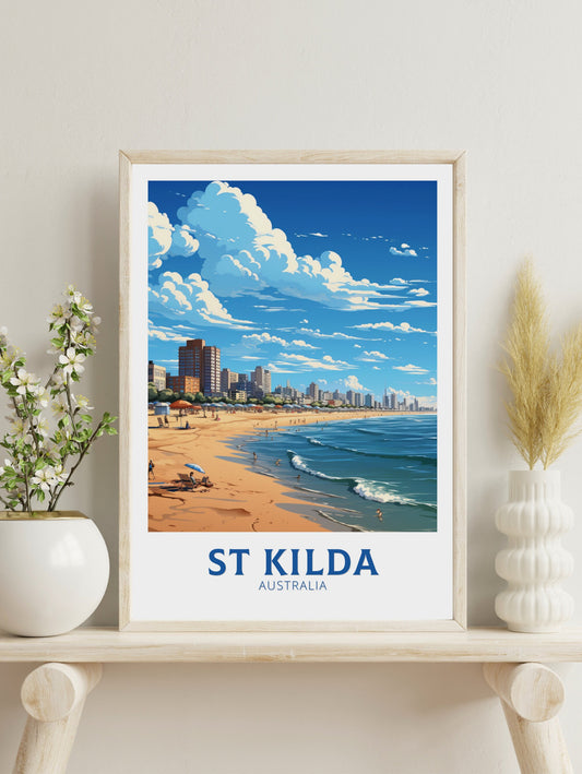 St Kilda Print | Melbourne Poster | Melbourne Wall Art | St. Kilda Beach | Australia Poster | Melbourne Beach | Australia Print | ID 642