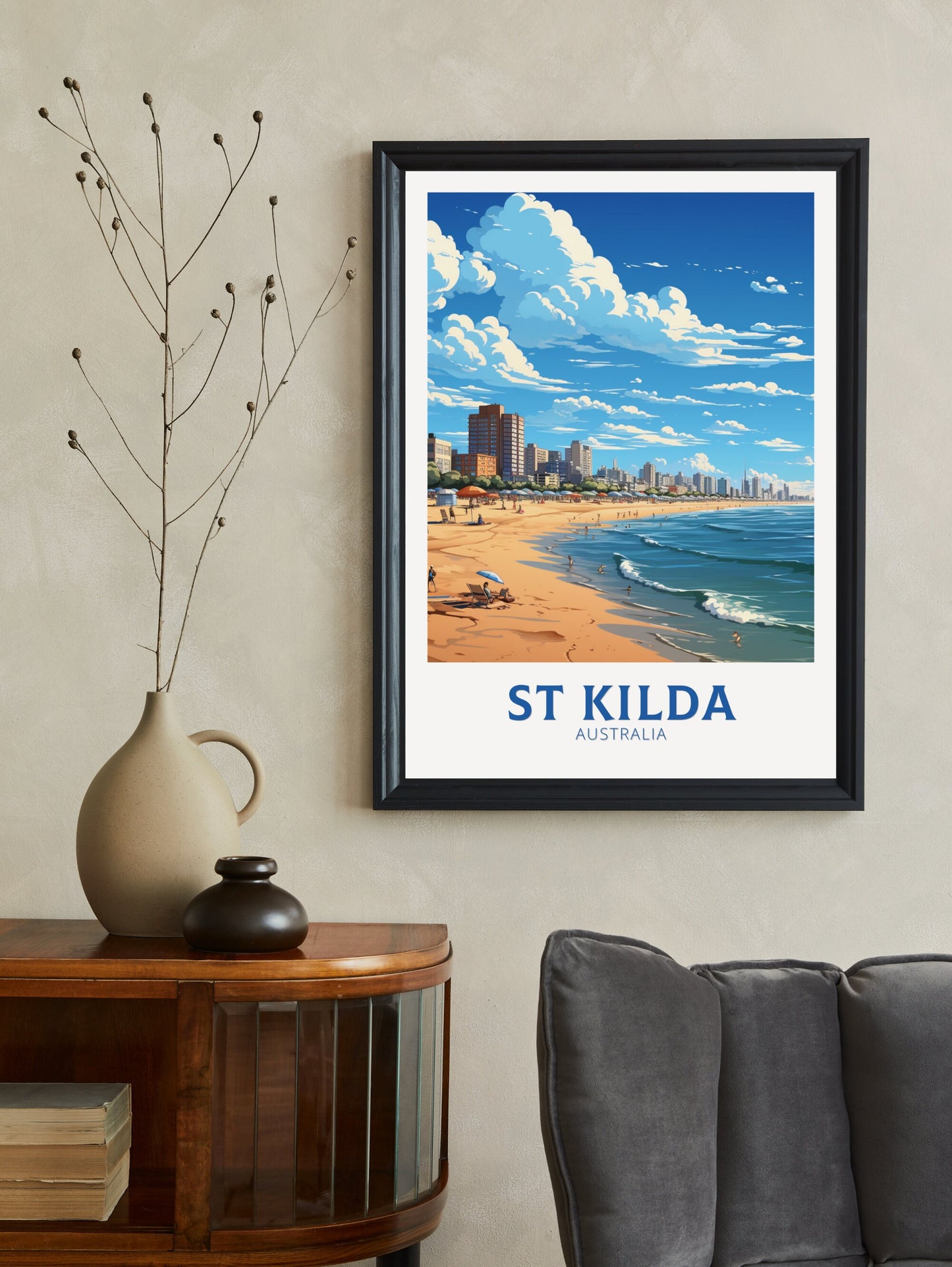 St Kilda Print | Melbourne Poster | Melbourne Wall Art | St. Kilda Beach | Australia Poster | Melbourne Beach | Australia Print | ID 642