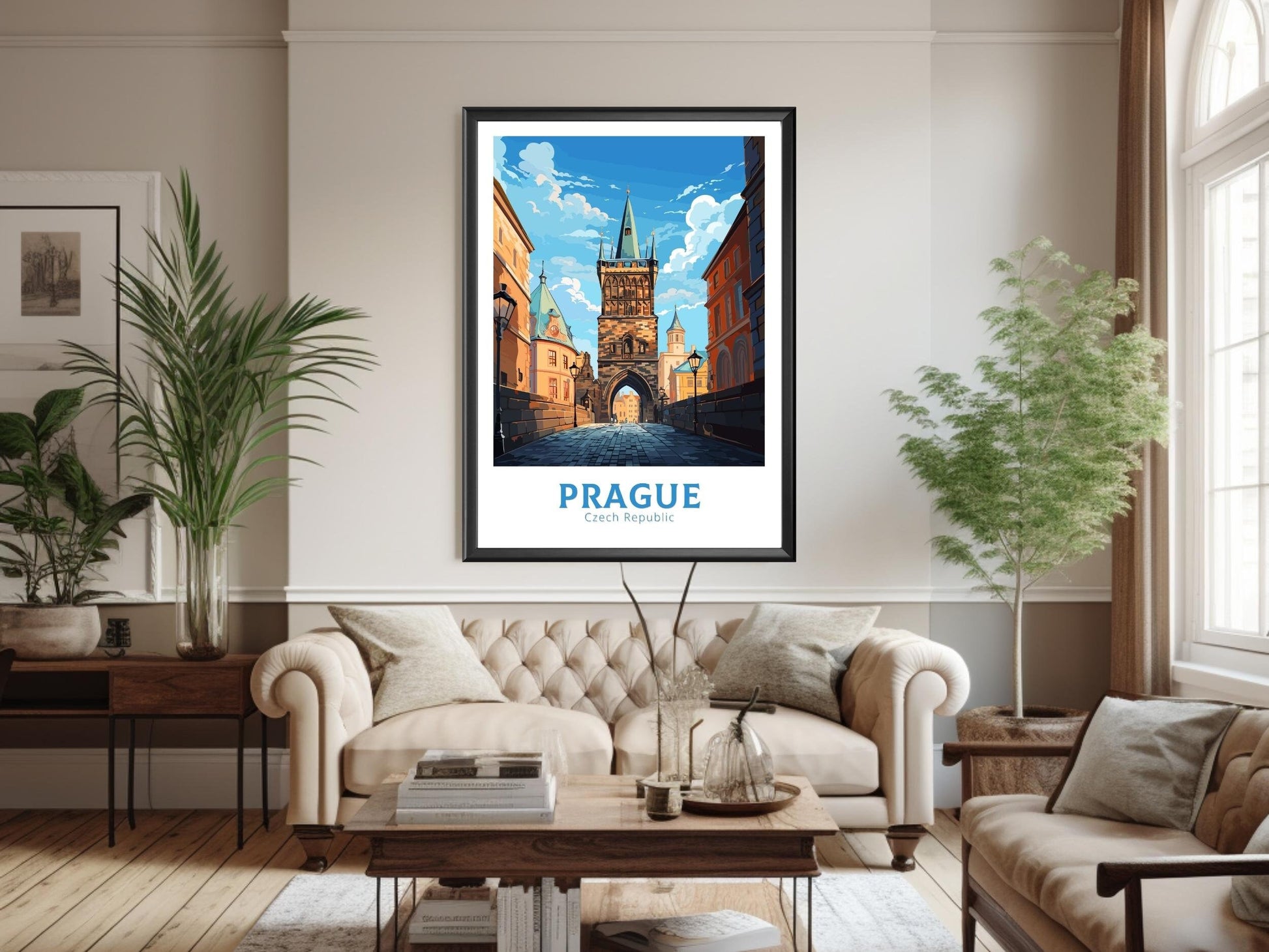 Prague Travel Poster | Prague Wall Art | Prague Print | Prague Illustration | Czechia Print | Prague Home Decor | Powder Tower | ID 653