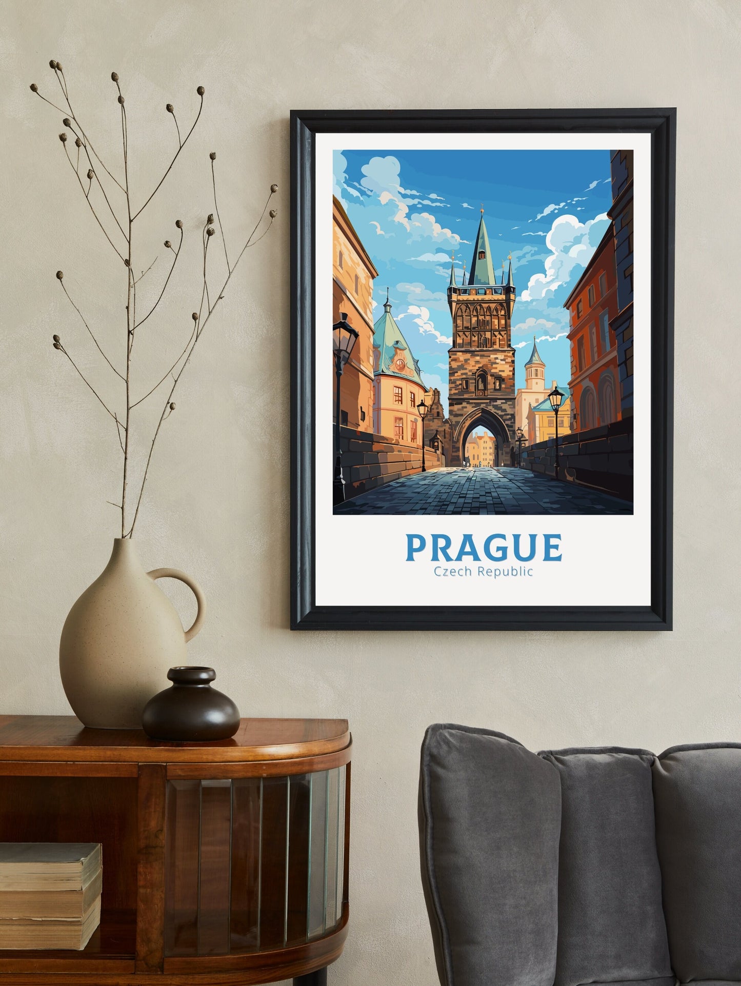 Prague Travel Poster | Prague Wall Art | Prague Print | Prague Illustration | Czechia Print | Prague Home Decor | Powder Tower | ID 653