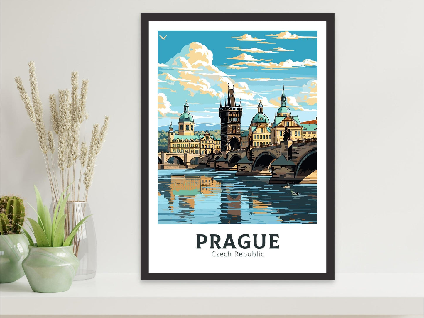 Prague Travel Print | Prague Charles Bridge | Illustration | Prague Art | Czech Republic Print | Prague Home Décor | Prague Poster | ID 599