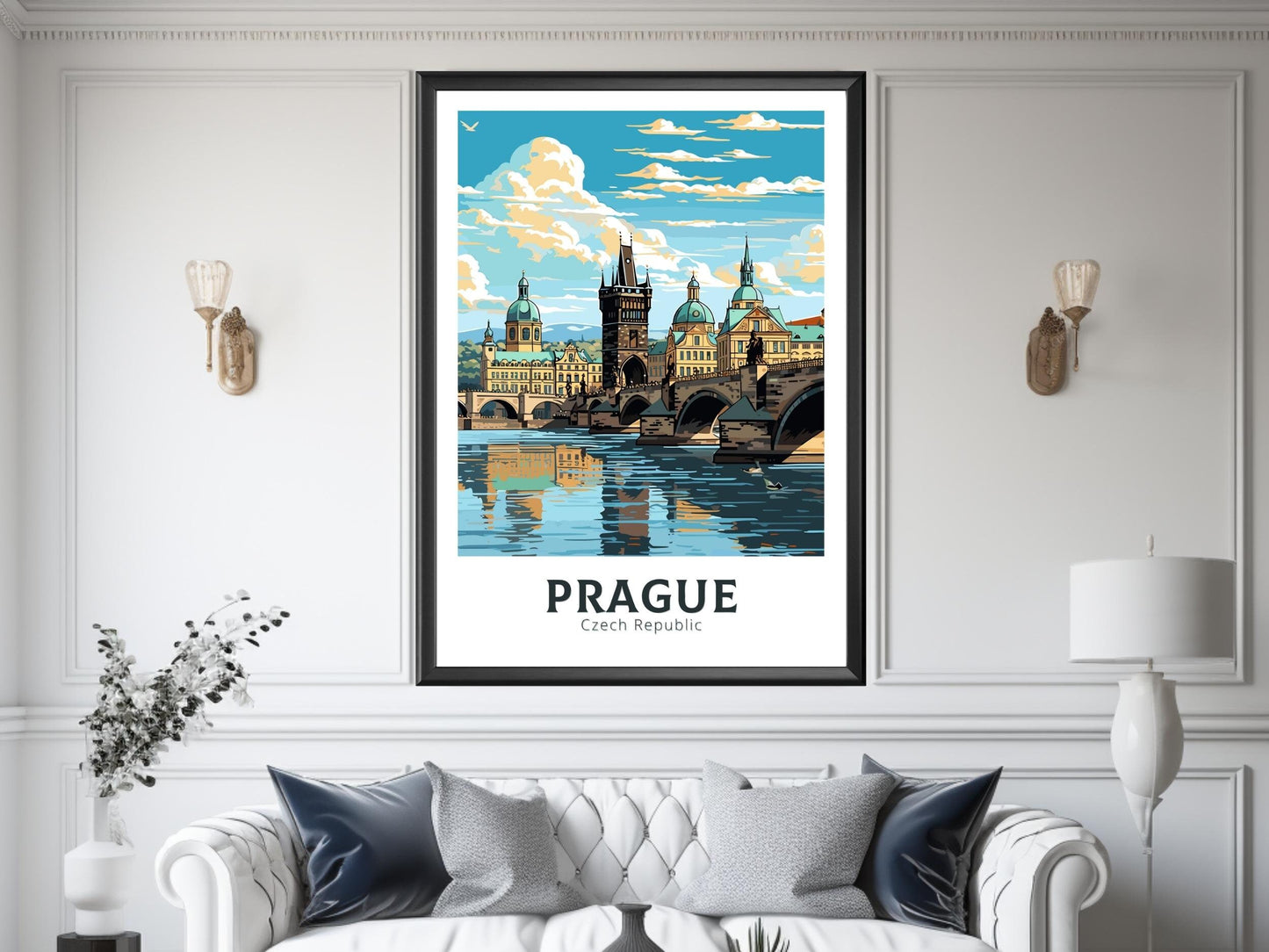 Prague Travel Print | Prague Charles Bridge | Illustration | Prague Art | Czech Republic Print | Prague Home Décor | Prague Poster | ID 599