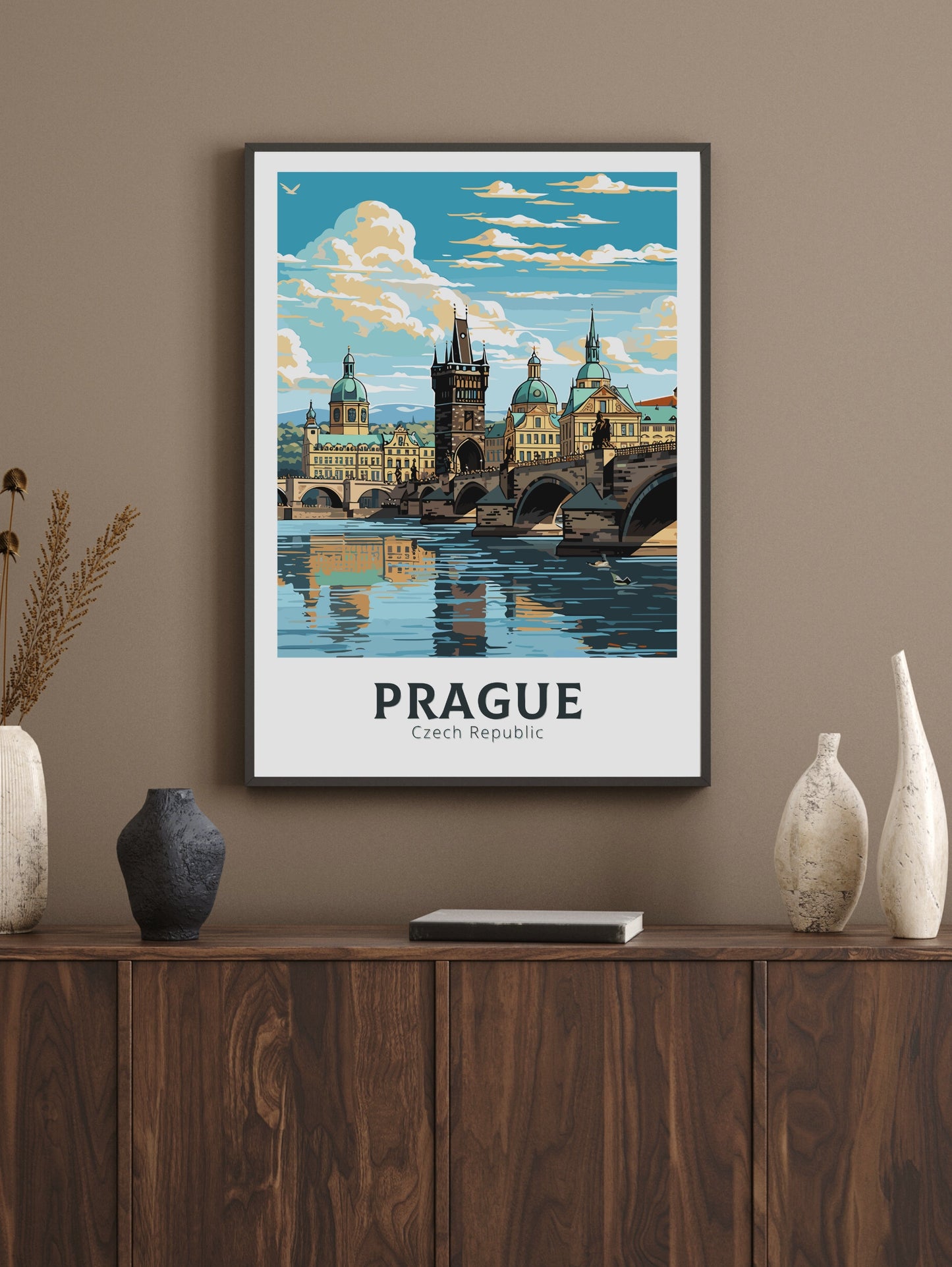 Prague Travel Print | Prague Charles Bridge | Illustration | Prague Art | Czech Republic Print | Prague Home Décor | Prague Poster | ID 599