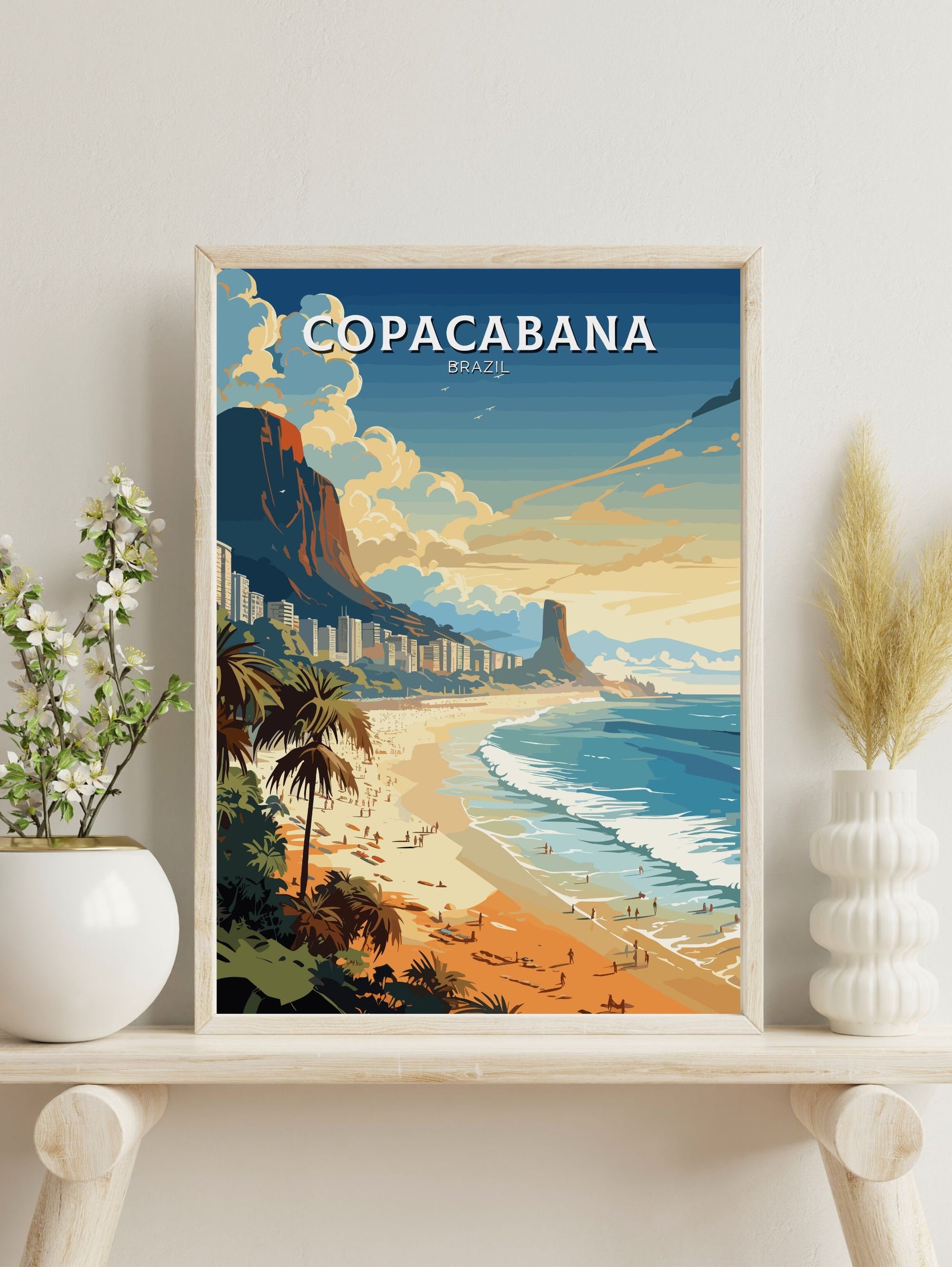 Copacabana Travel poster | Copacabana Print | Brazil Wall Art | Rio De Janeiro Brazil travel print | Housewarming gift | Beach Print |ID 645