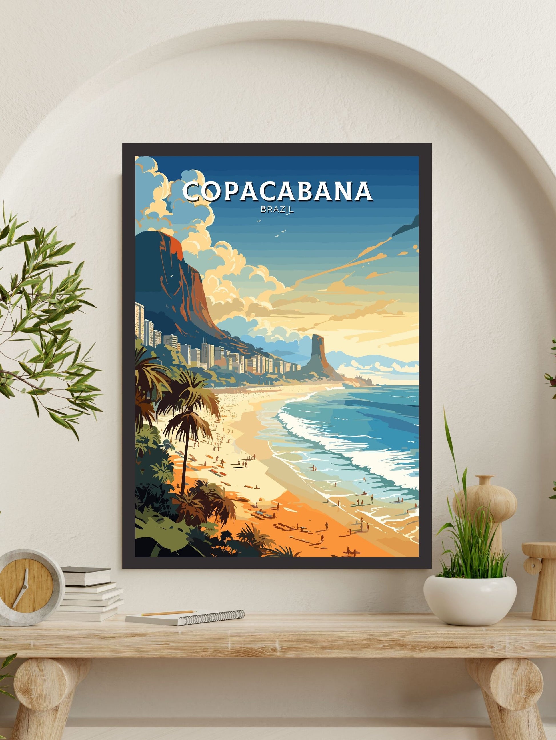 Copacabana Travel poster | Copacabana Print | Brazil Wall Art | Rio De Janeiro Brazil travel print | Housewarming gift | Beach Print |ID 645