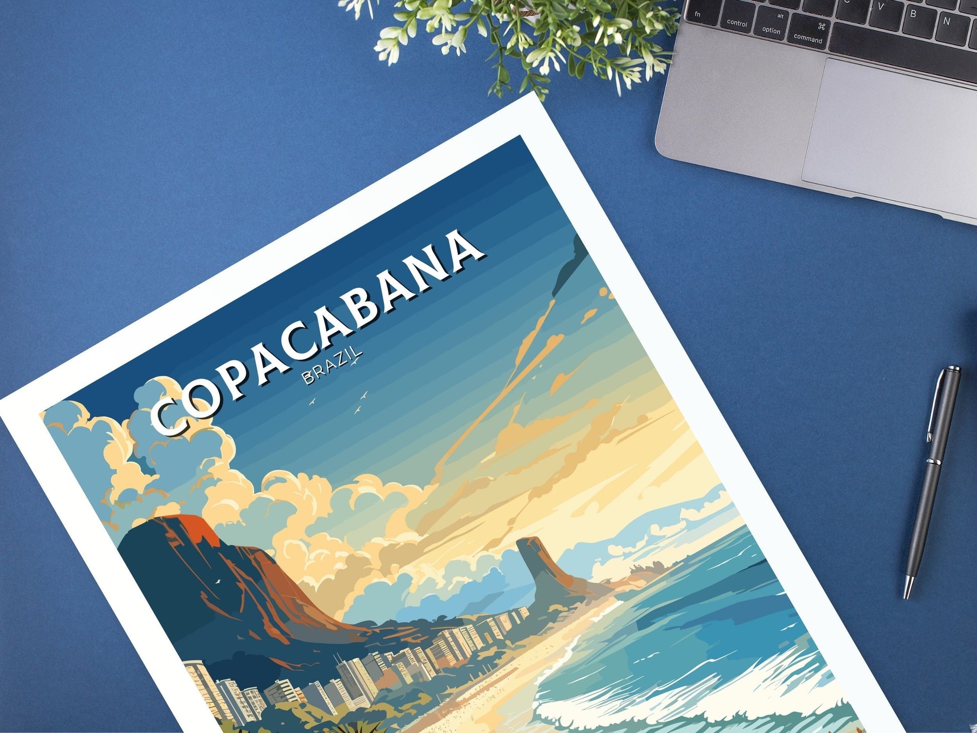 Copacabana Travel poster | Copacabana Print | Brazil Wall Art | Rio De Janeiro Brazil travel print | Housewarming gift | Beach Print |ID 645