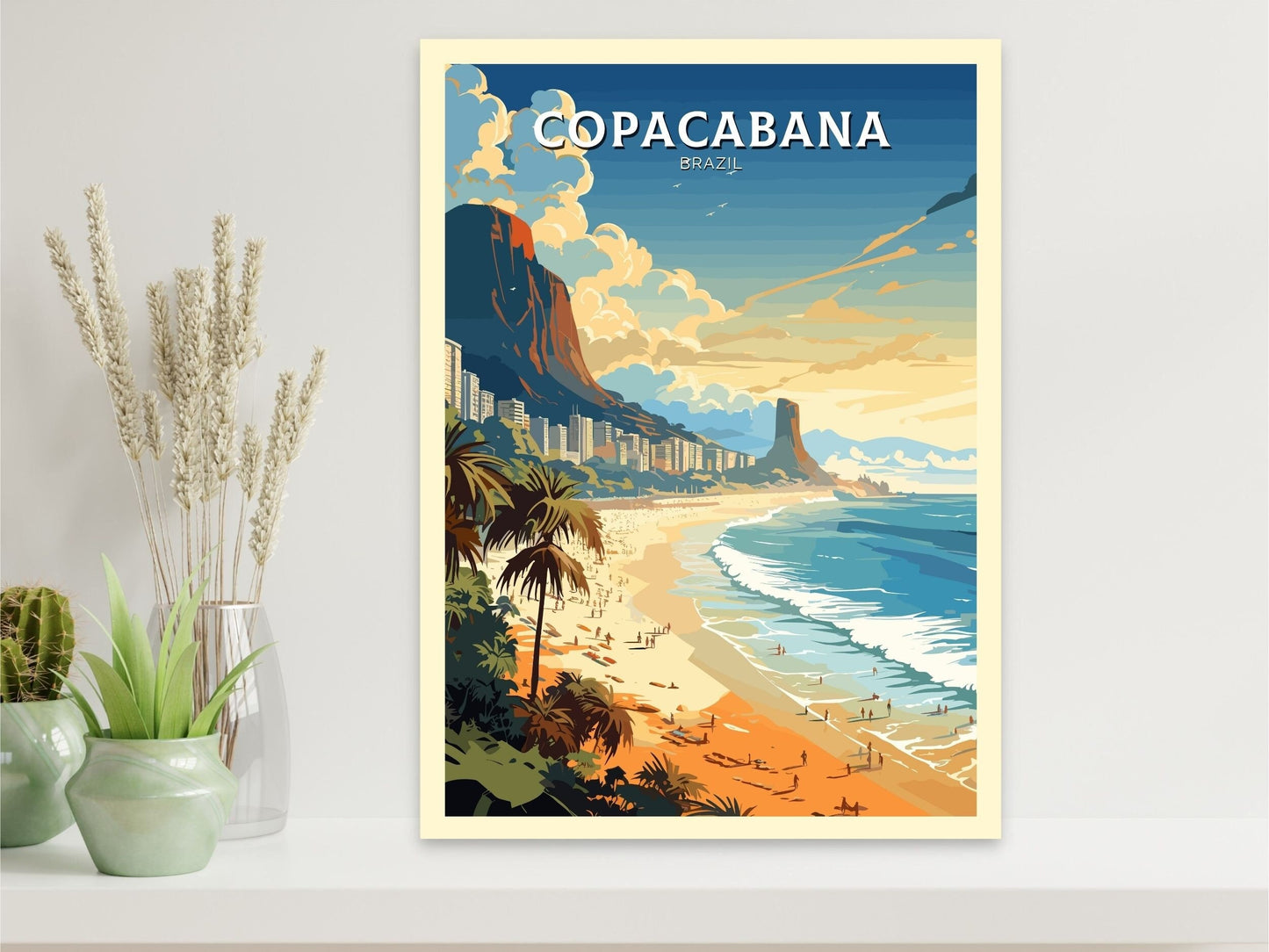 Copacabana Travel poster | Copacabana Print | Brazil Wall Art | Rio De Janeiro Brazil travel print | Housewarming gift | Beach Print |ID 645