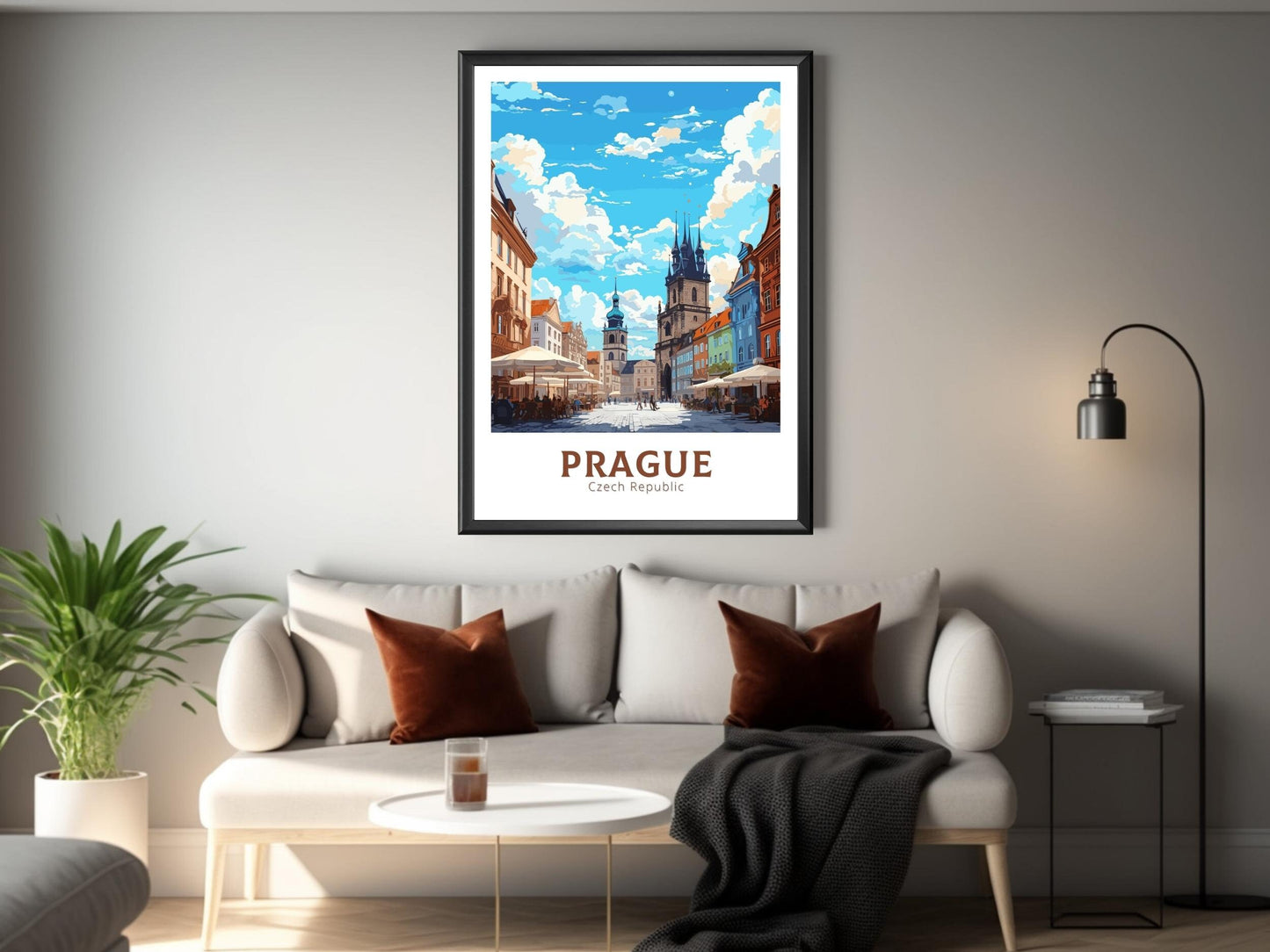 Prague Poster | Old Town Square | Prague Illustration | Prague Print | Prague Wall Art | Czechia Print | Prague Home Decor | ID 655